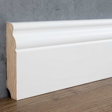 PROVISTON Sockelleiste Massivholz, 19 x 80 x 2500 mm, Weiß, Fußleiste Berliner Profil