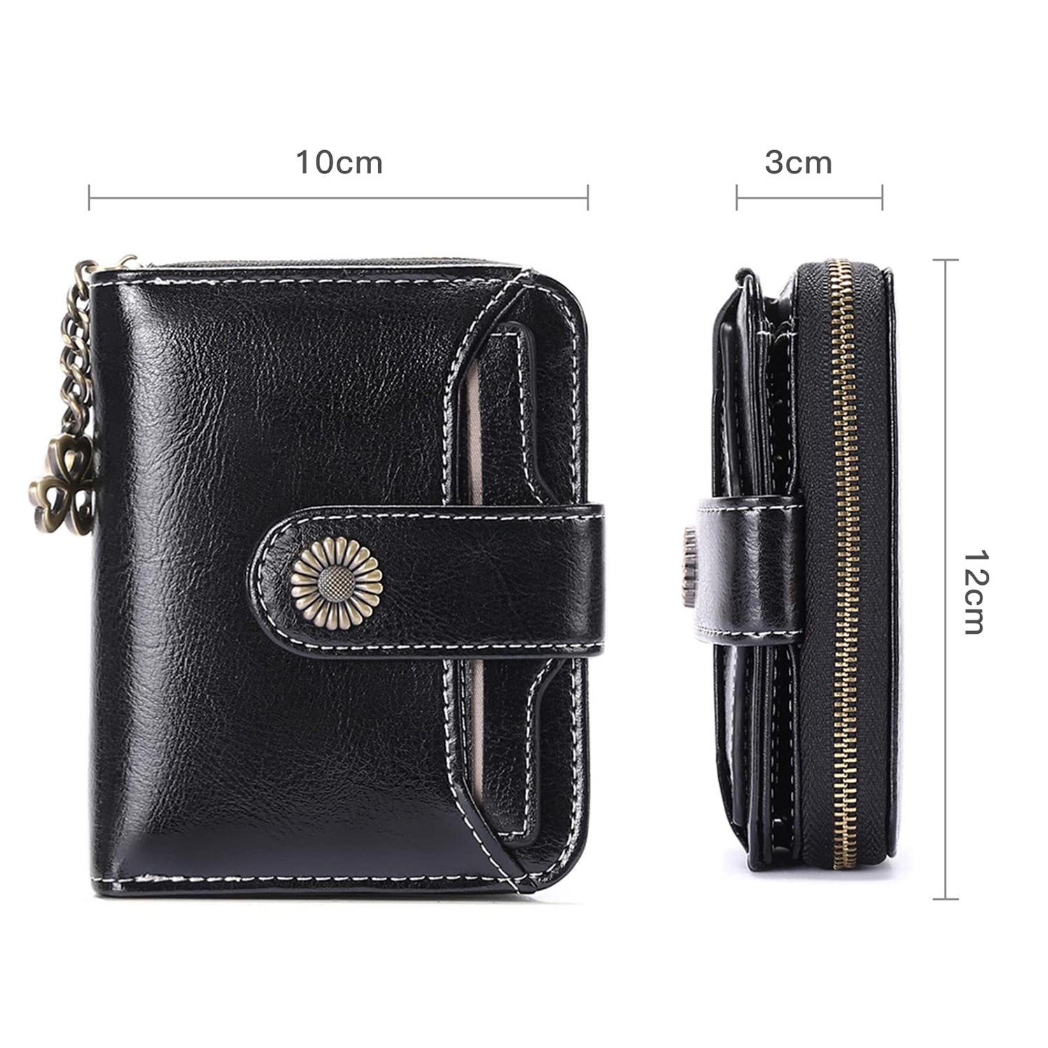 Black Midnight RFID Leder mit Echtes Damen kleine Schild und MAGICSHE Brieftasche Reißverschluss Münzfach Geldbörse, Clip Geldbörse,