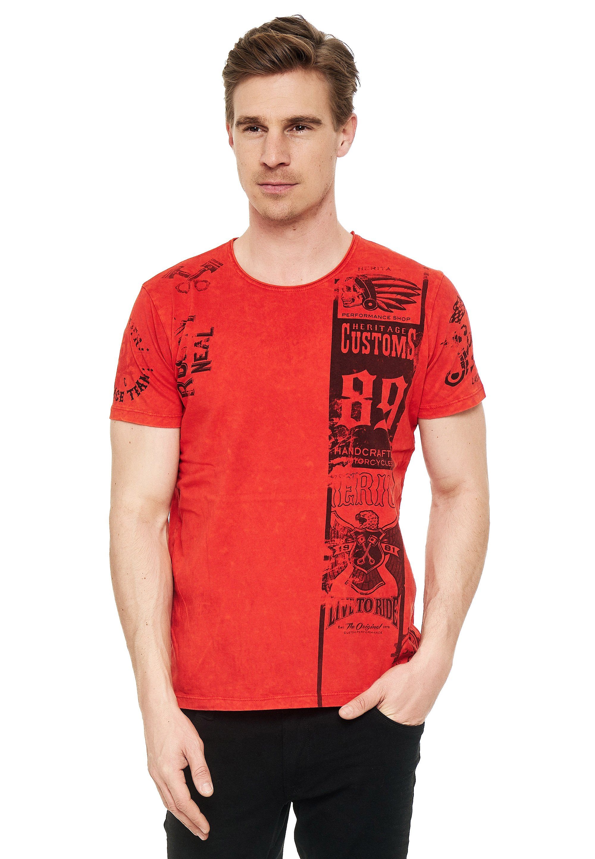 Neal Print Rusty rot T-Shirt mit modernem