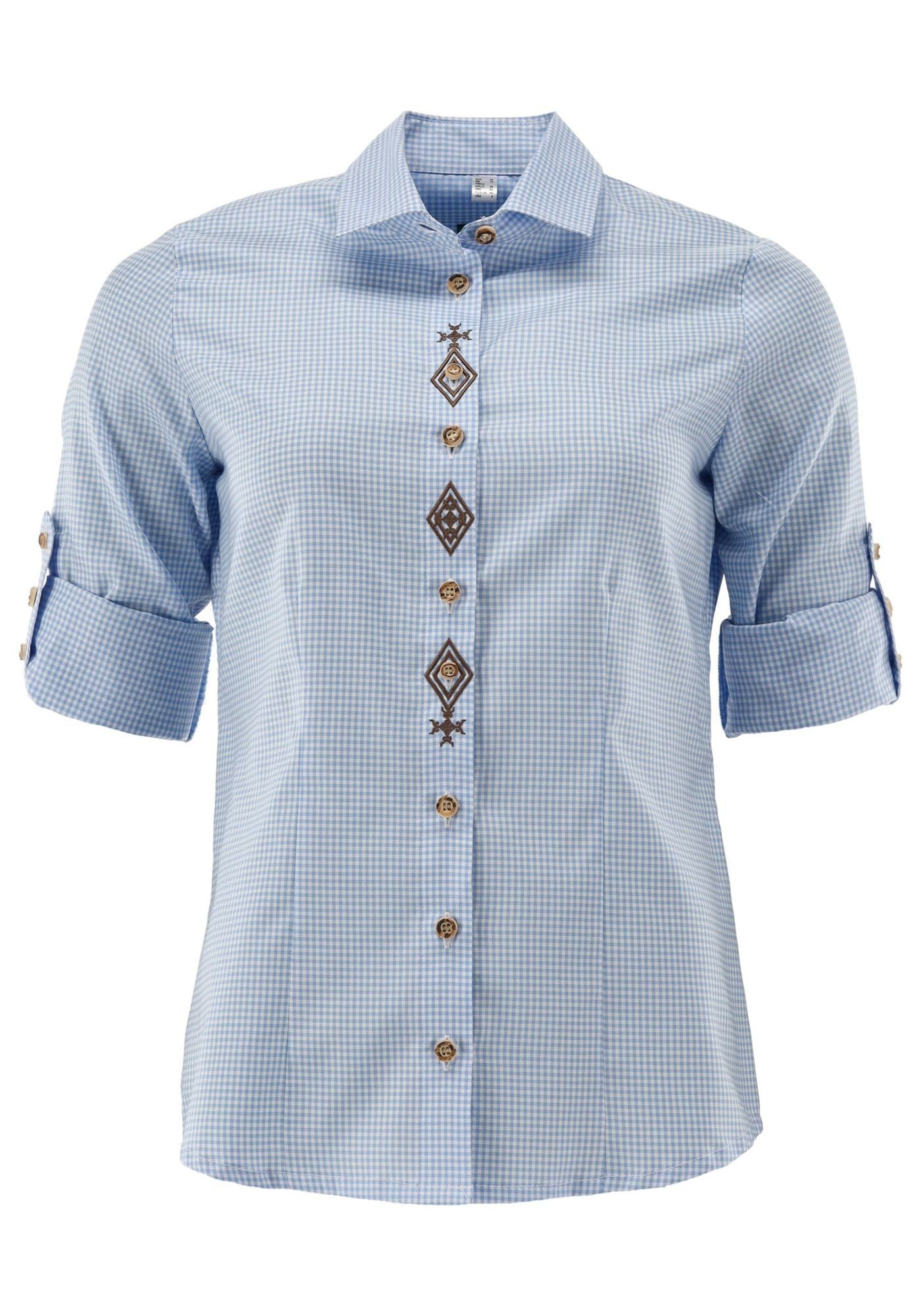 OS Trachten Trachtenbluse Vapex Tailliert, Haifischkragen, Stickerei auf Kn günstig online kaufen