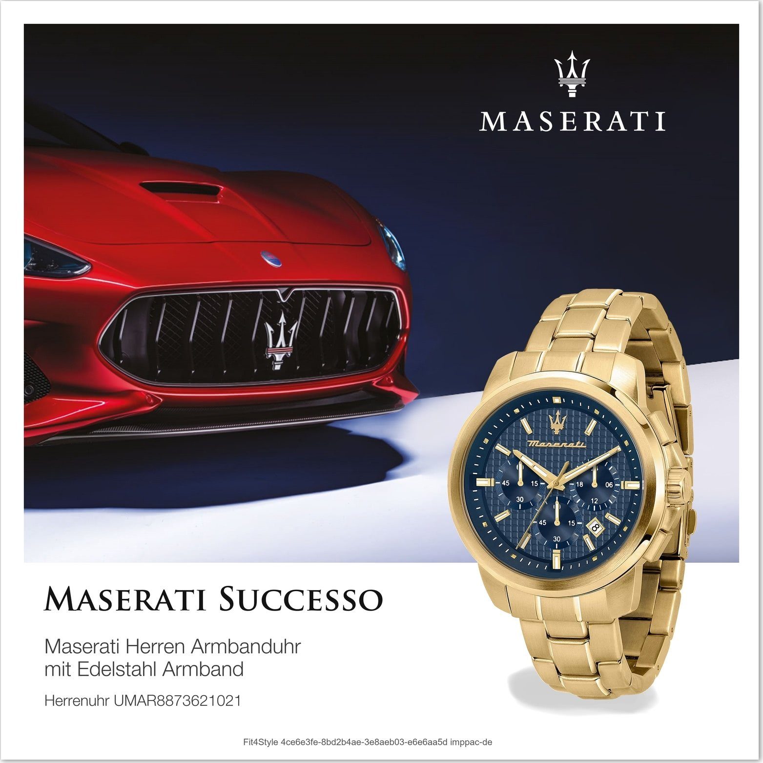 MASERATI Chronograph rundes Gehäuse, 44mm) (ca. groß Herrenuhr blau Edelstahlarmband, Maserati Armband-Uhr, Edelstahl