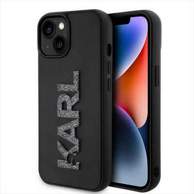 KARL LAGERFELD Smartphone-Hülle Karl Lagerfeld Apple iPhone 15 Hülle 3D Rubber Glitter Logo Schwarz