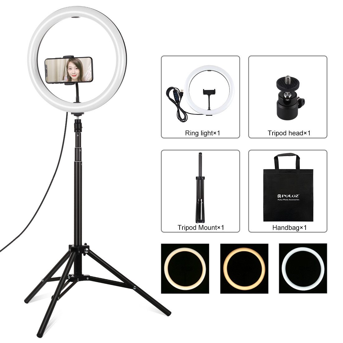 König Design Ringlicht 30 cm mit 1,65 m Profi Stativ Perfekt für Vlogging, Fotografie, LED USB Fernbedienung 3 Farb Modus
