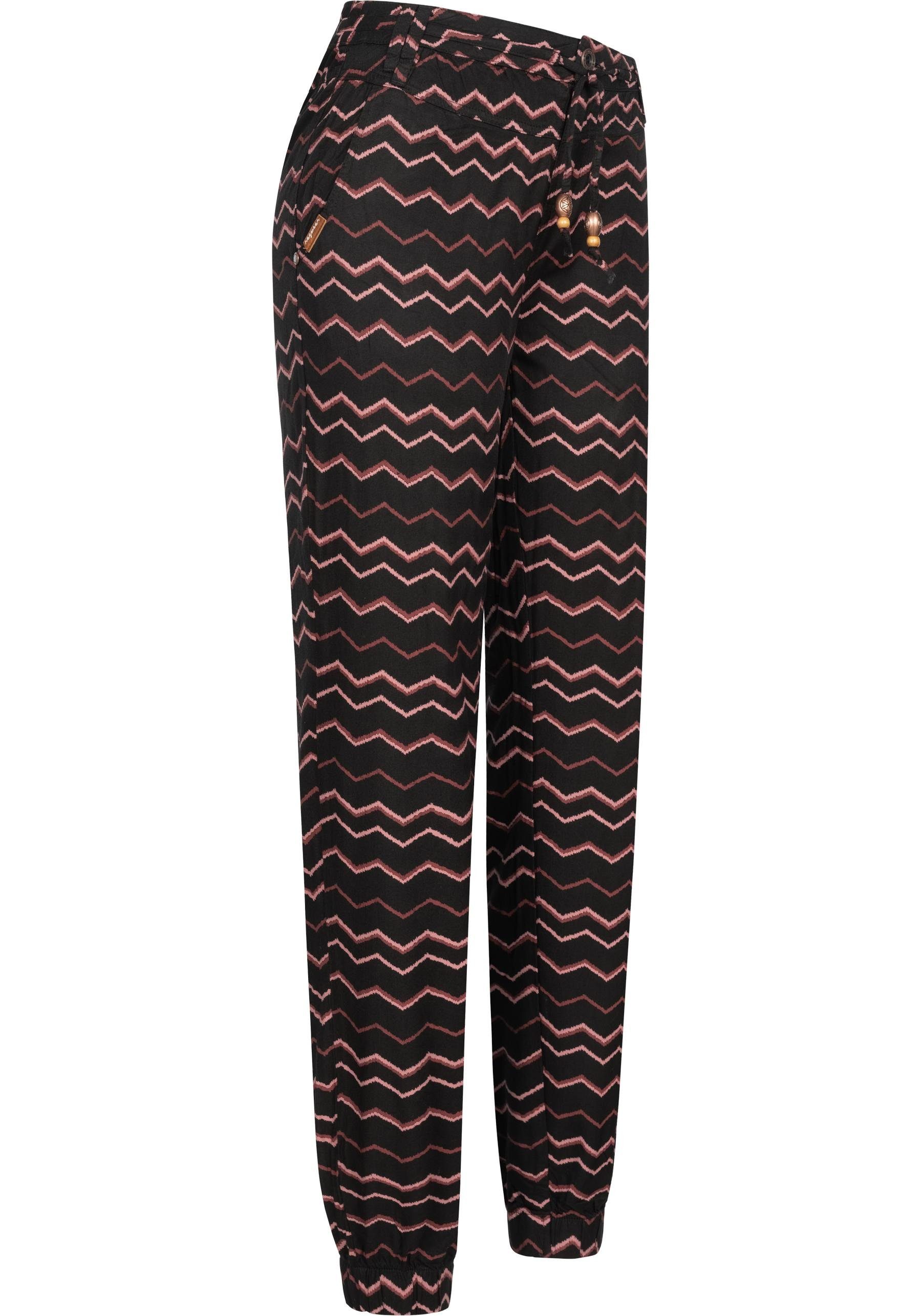 Ragwear Haremshose Talin Chevron leichte Print Leinenhose dark mit und Tunnelzugband