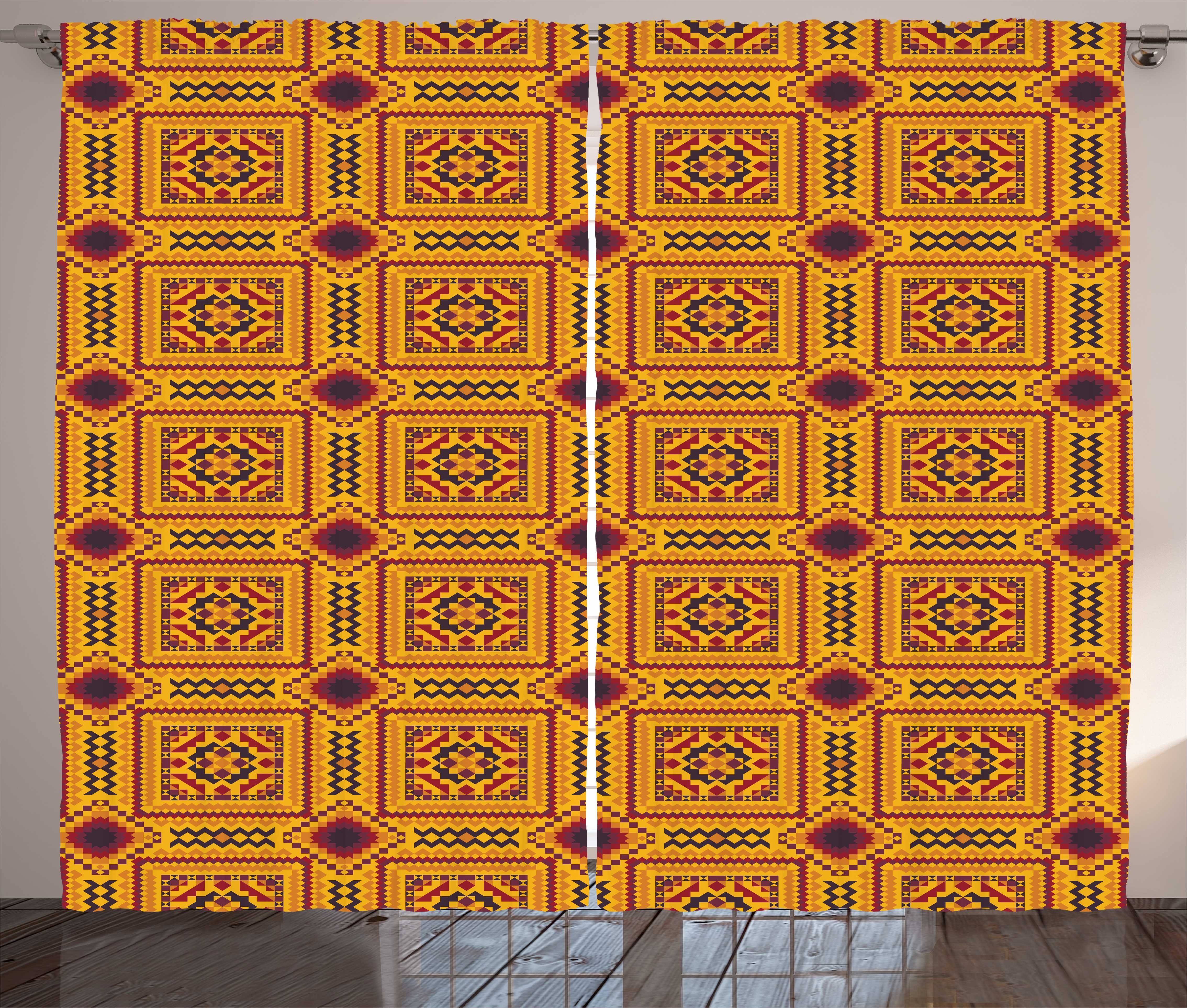 Gardine Schlafzimmer Kräuselband Vorhang mit Haken, und Rhombus Zigzags Schlaufen Abakuhaus, Drucken Aztec-Layout