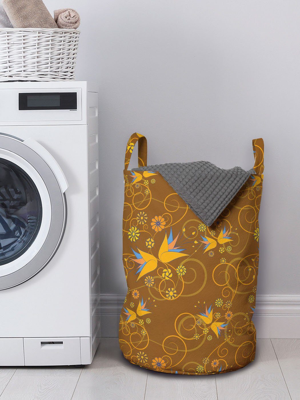 Abakuhaus Wäschesäckchen Wäschekorb mit und für Strudel Waschsalons, Griffen Glockenblume Blumen Kordelzugverschluss