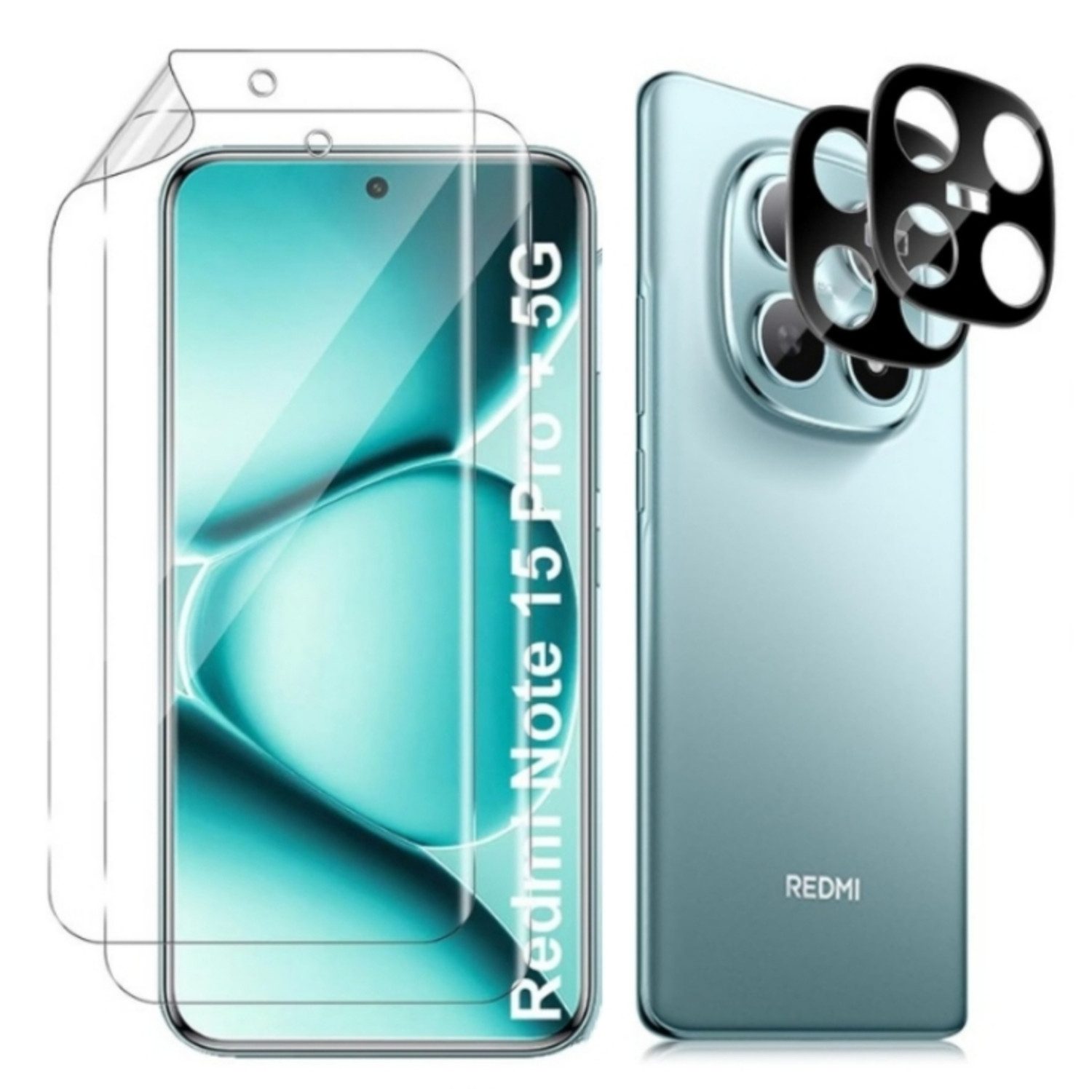 CLM-Tech Displayschutzfolie Flexibel für Xiaomi Redmi Note 15 Pro+ / 15 Pro Plus 5G, Spar-Set, 4 Stück, Folie für Bildschirm und Panzerglas für Kamera 2+2