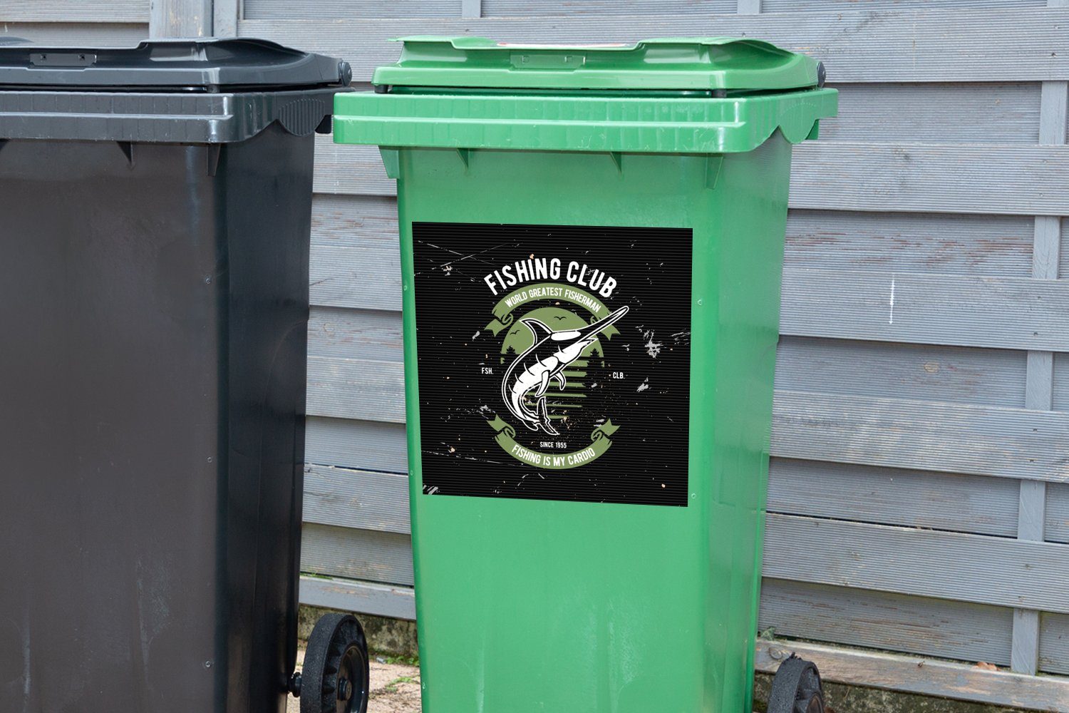 Retro Mülltonne, Zitat Sticker, St), Wandsticker Abfalbehälter Fisch Container, MuchoWow (1 - Mülleimer-aufkleber, -