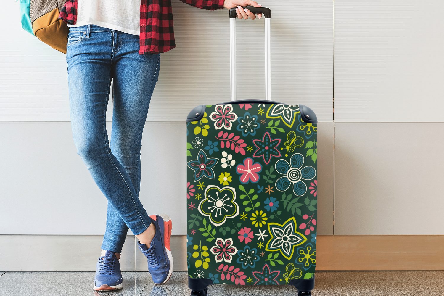 Reisekoffer - - Ferien, mit Reisetasche MuchoWow Rollen, 4 Blätter für rollen, Trolley, Handgepäck Blumen, Muster Handgepäckkoffer