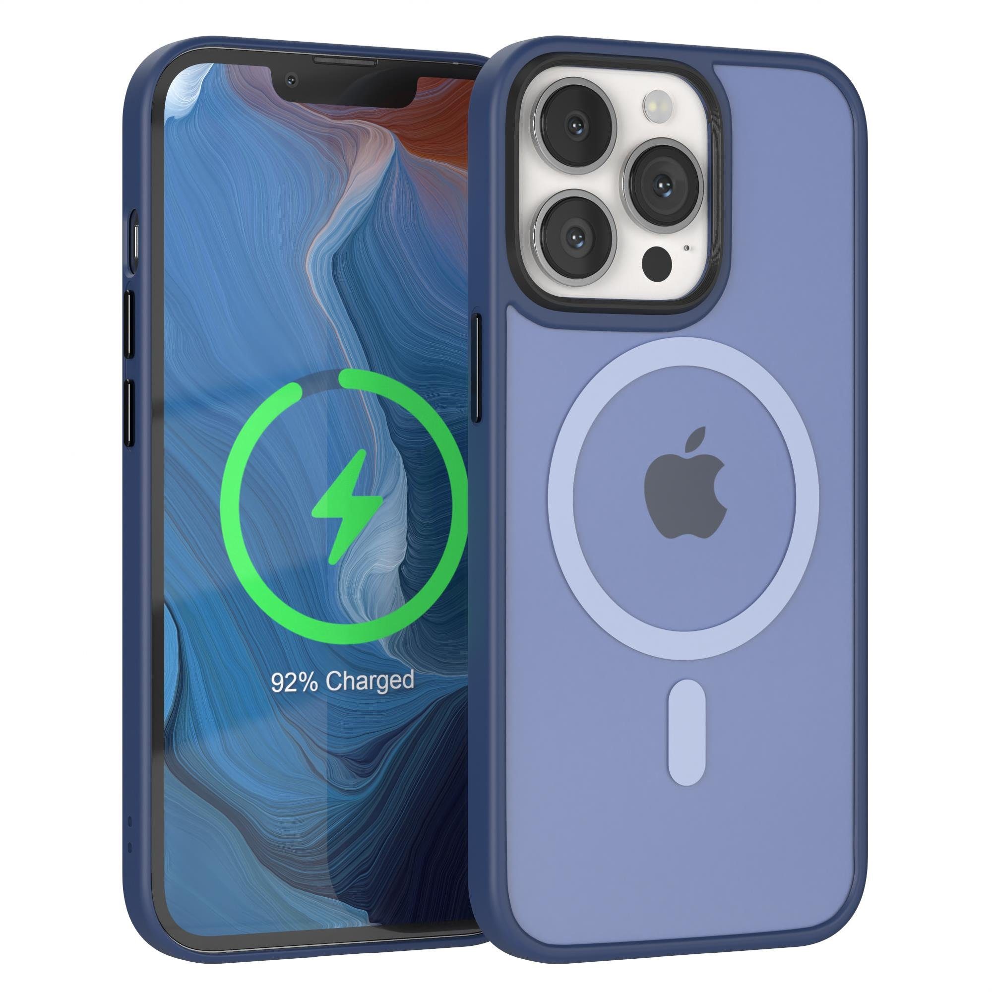 EAZY CASE Handyhülle Outdoor Case MagSafe Matt für Apple iPhone 13 Pro 6,1 Zoll, Handyhülle stoßfest Silikon Softcase Outdoorcase kratzfest Dunkelblau