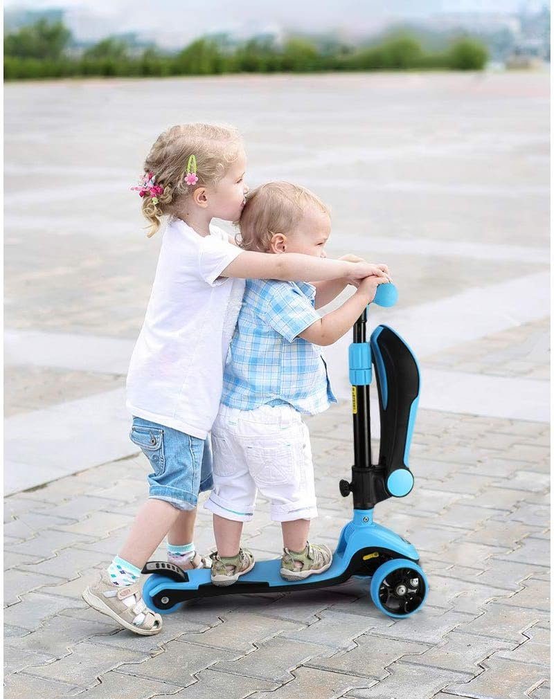 Diyarts Dreiradscooter, 2in1 Sitz klappbar, LED Räder Lenker verstellbar  Kinderroller