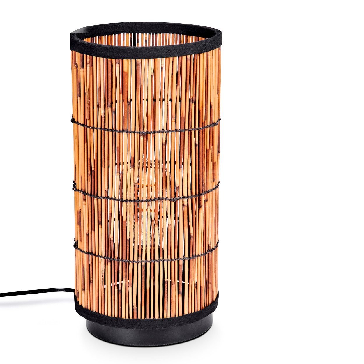 Tischleuchte moderne Tischlampe aus Metall/Rattan in Schwarz/Natur