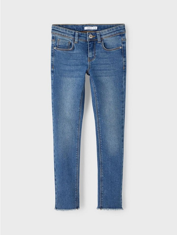 Name It Regular-fit-Jeans Skinny Jeans Denim Hose mit Fransen NKFPOLLY 5538  in Blau, MATERIAL - 75% Baumwolle, 18% Polyester, 6% Viskose, 1%