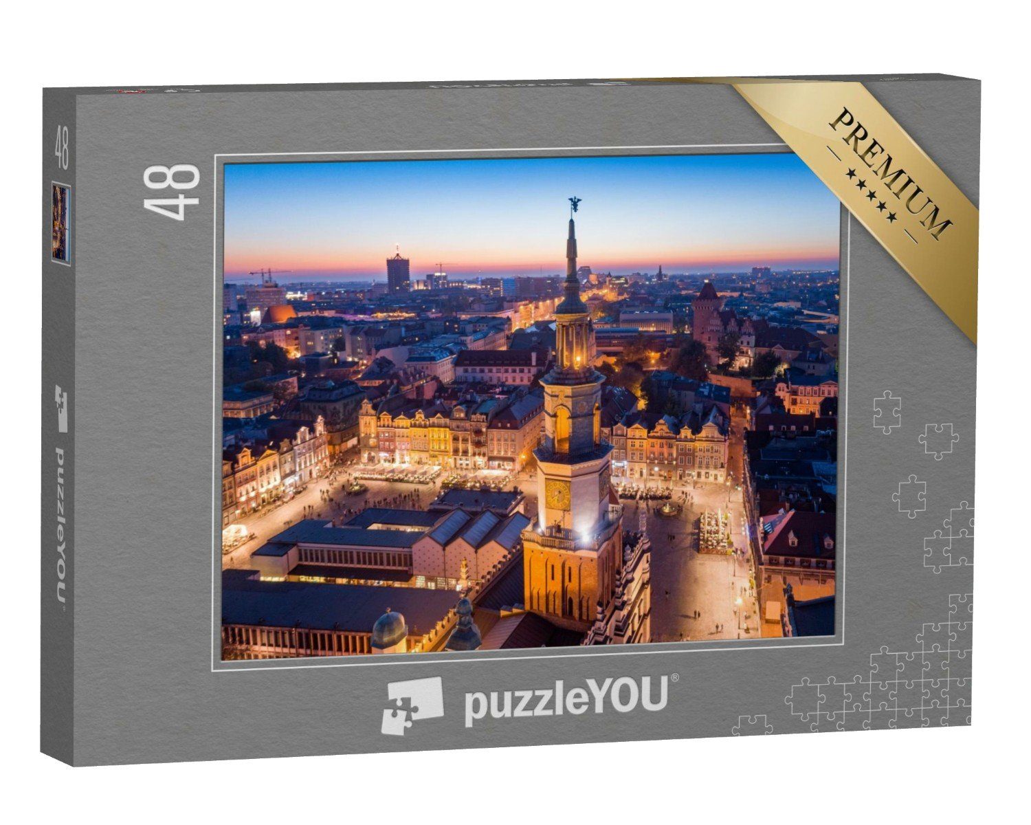 puzzleYOU Puzzle Hauptplatz von Posen: Altstadt am Abend, Polen, 48 Puzzleteile, puzzleYOU-Kollektionen Polen