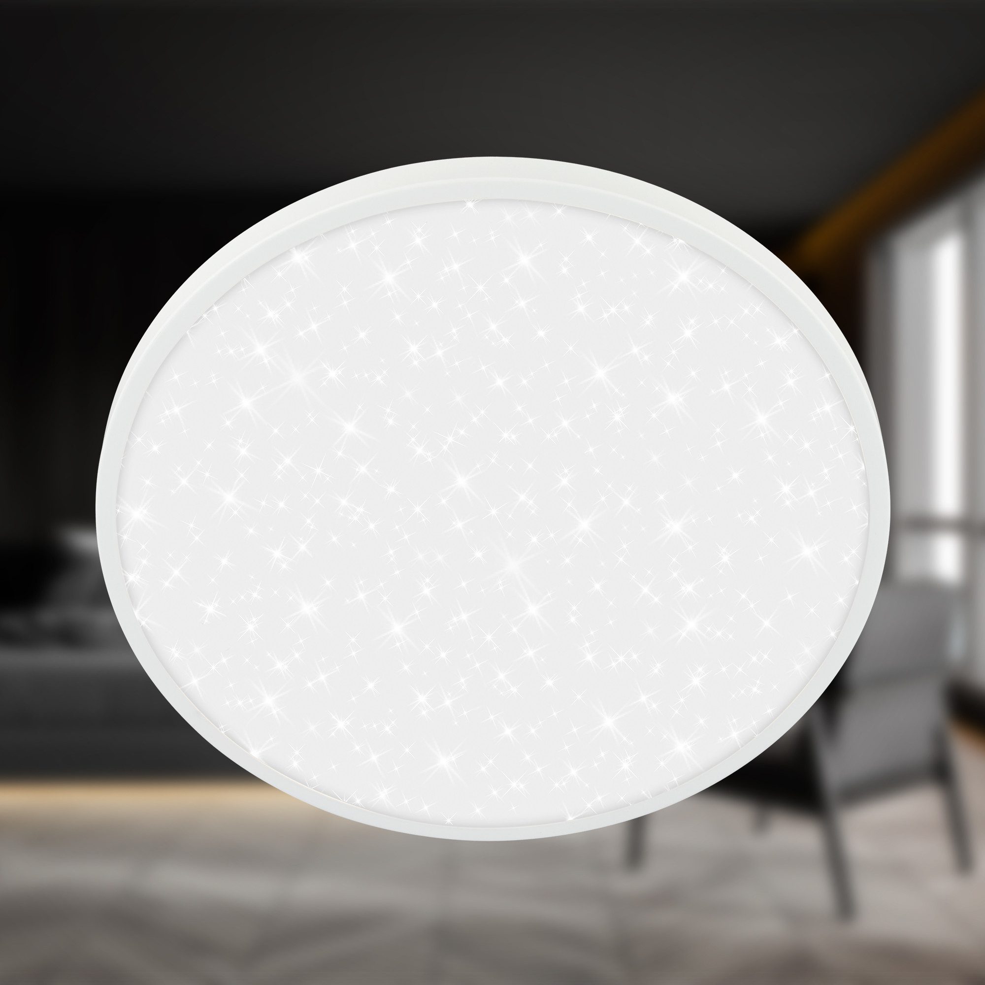 Briloner Leuchten Deckenleuchte LED Panel Sternenhimmeleffekt Deckenlampe Rund, LED fest integriert, 4000K, 24/33 x 6 cm Nickel-matt/Weiß Wohnzimmer Schlafzimmer
