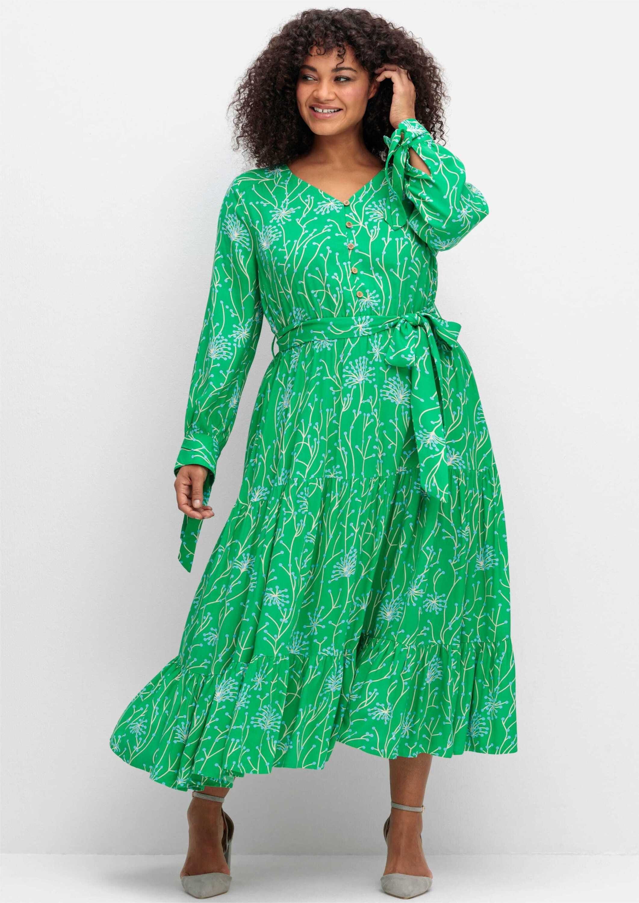 sheego by Joe Browns Etuikleid Maxikleid Langarm mit floralem Alloverdruck