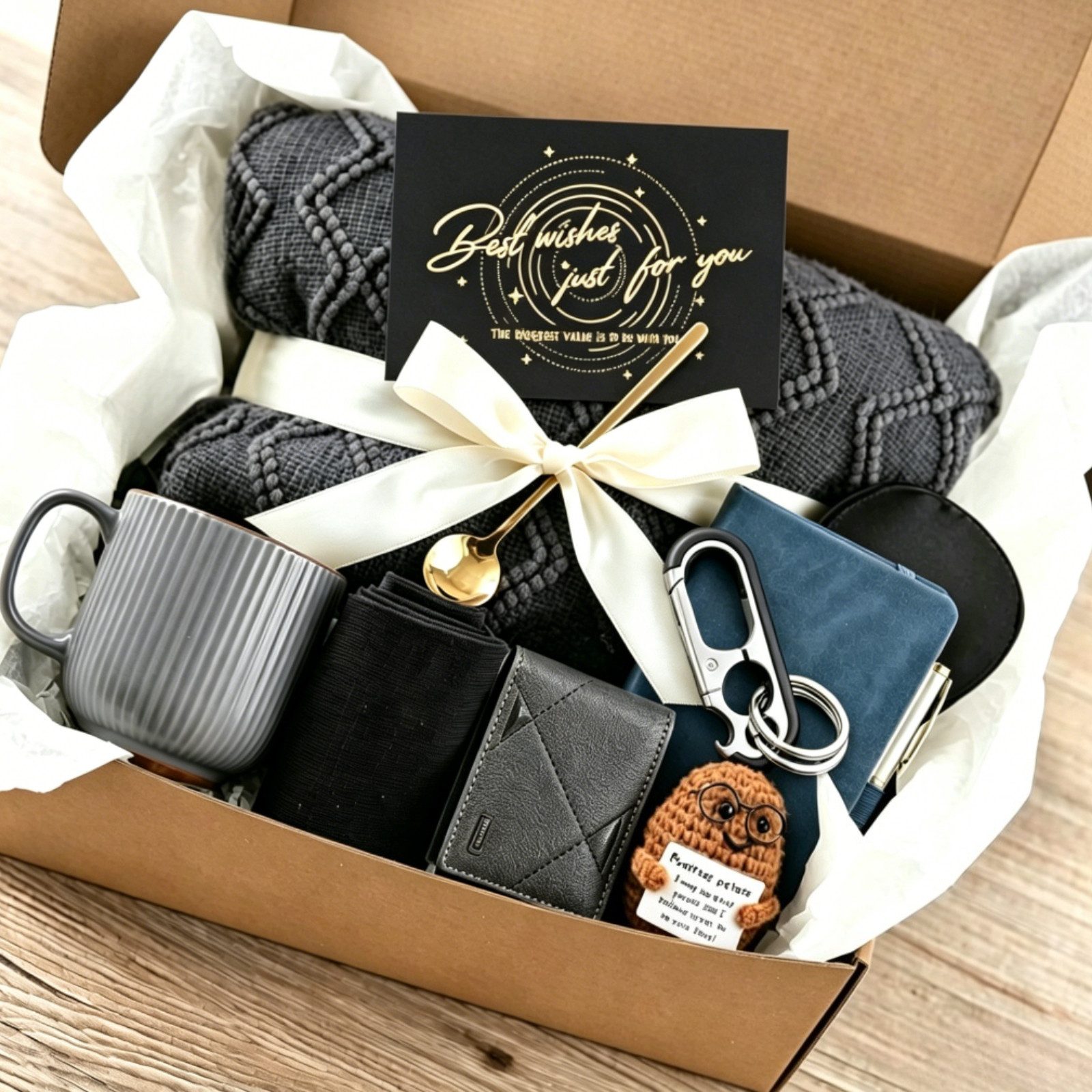 HOMELIVE Körperpflegemittel Pflege-Geschenkbox für Männer, Premium Gentleman Geschenkbox, Geburtstagsgeschenke für ihn, Bruder Onkel Papa Freund, graue Decke