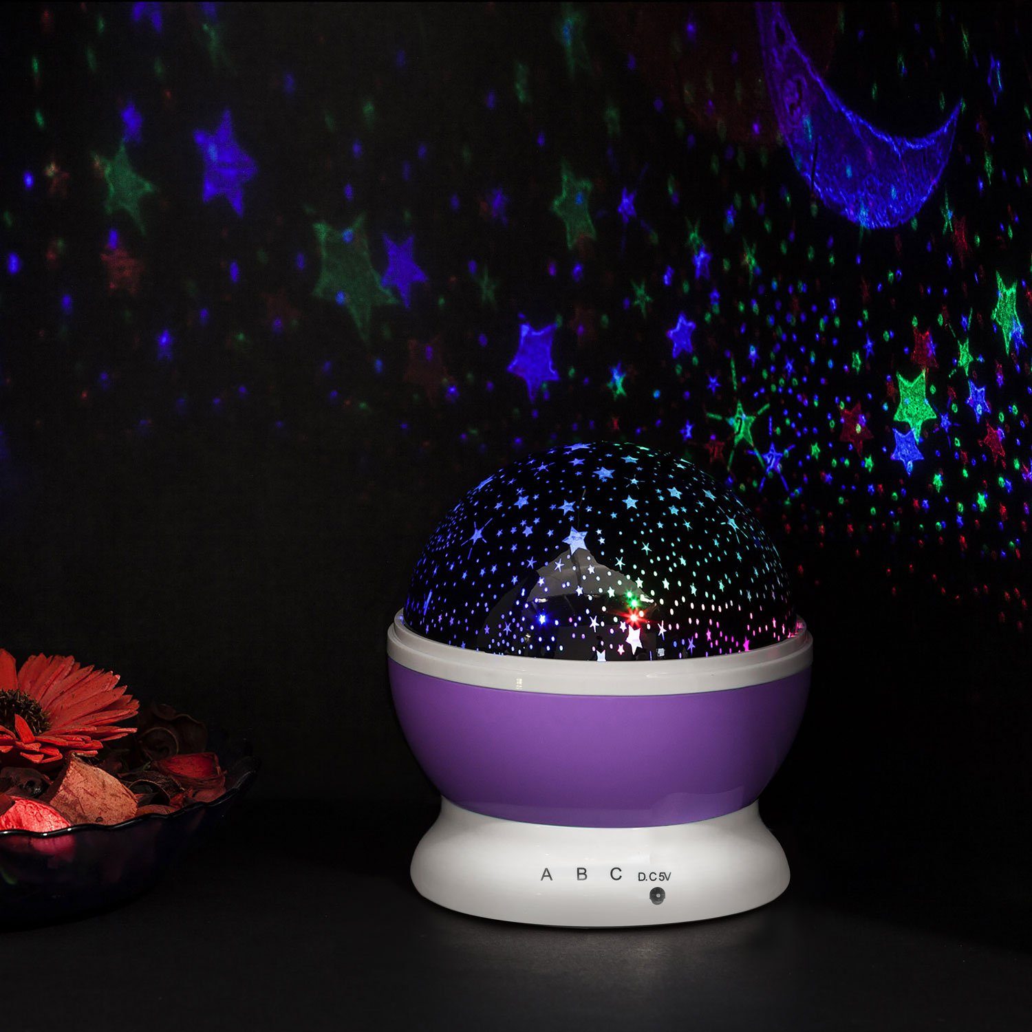 LED Einschlafhilfe Projektor, Goods+Gadgets Sternenlicht Violett Nachtlicht