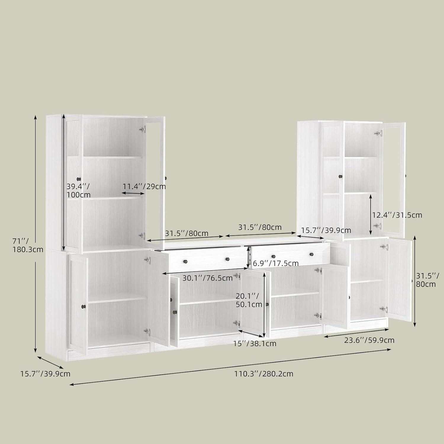 LuxusKollektion TV-Schrank TV Schrank Bücherregale Glastüren 280cm 70 Zoll Weiß