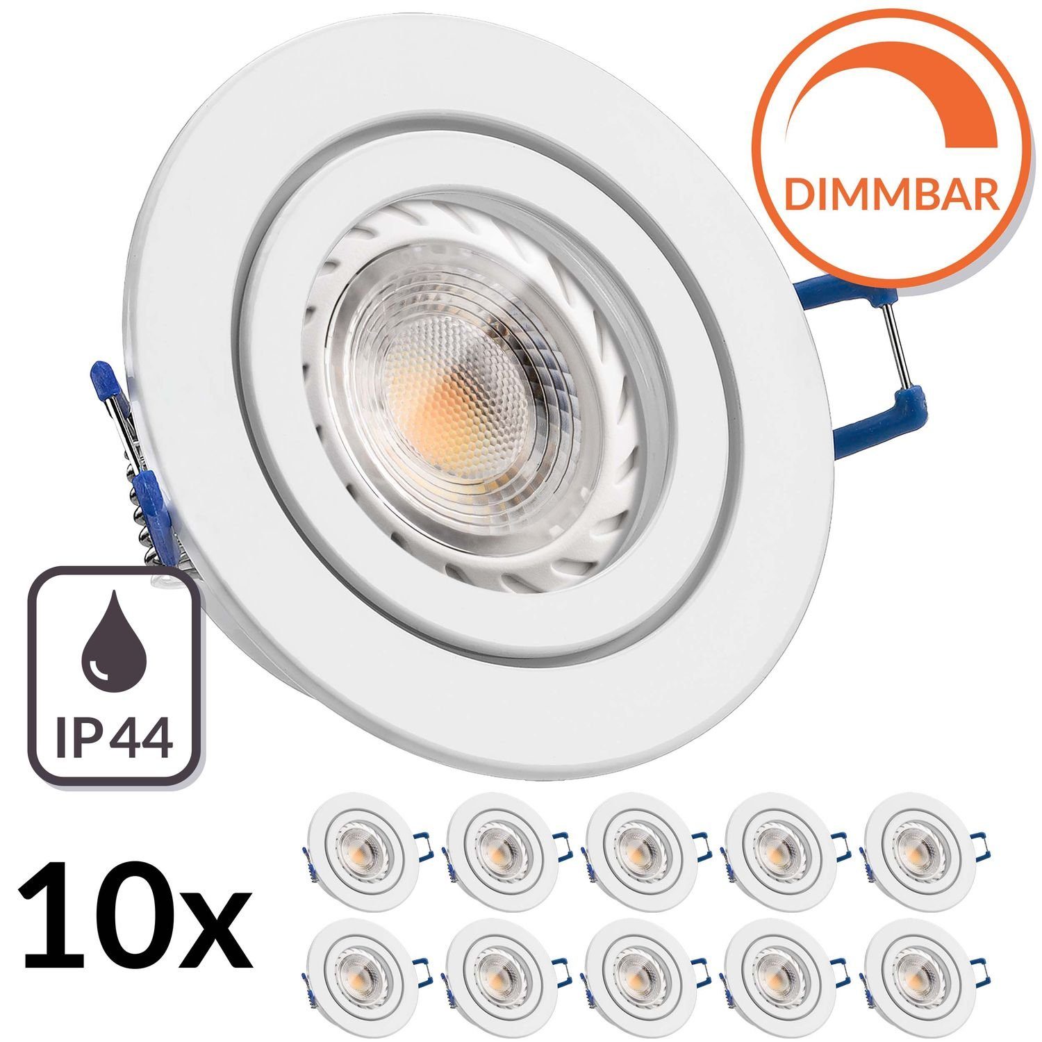LEDANDO LED Einbaustrahler 10er IP44 LED Einbaustrahler Set GU10 in weiß mit 5,5W LED von LEDANDO | Strahler