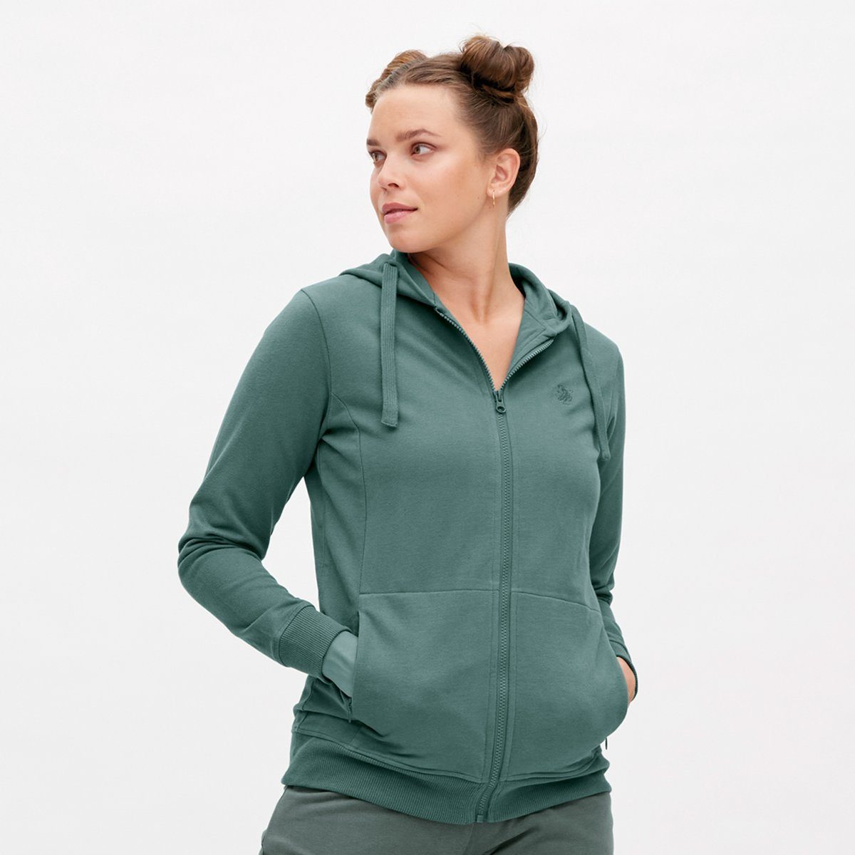 Bio-Baumwoll-Sweat. Kapuzensweatjacke Silver Samtig-sanftes CRAFTS LAMINA Pine LIVING