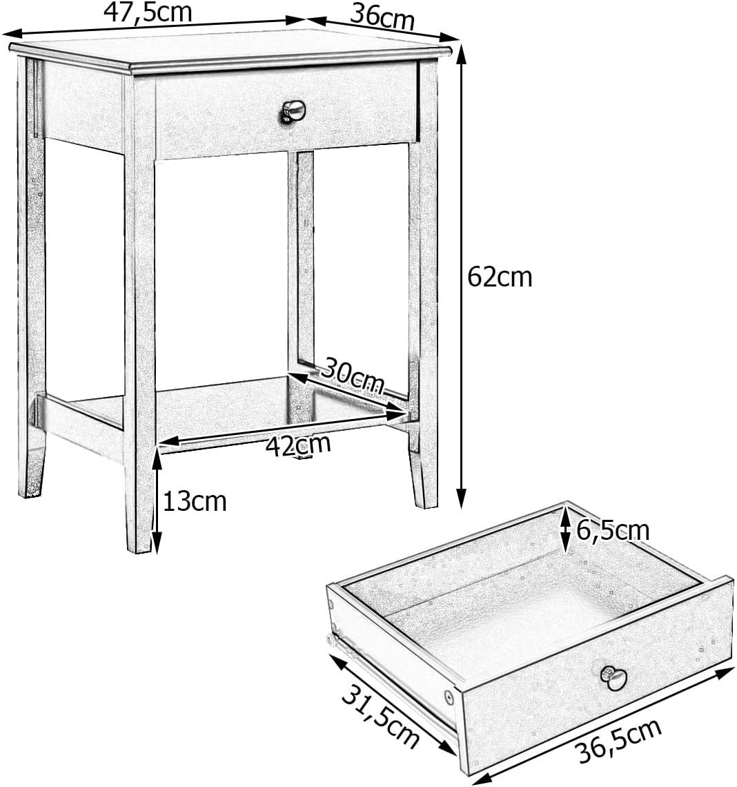 2 KOMFOTTEU weiß (1-St), Ebenen Nachttisch mit Schublade, Beistelltisch