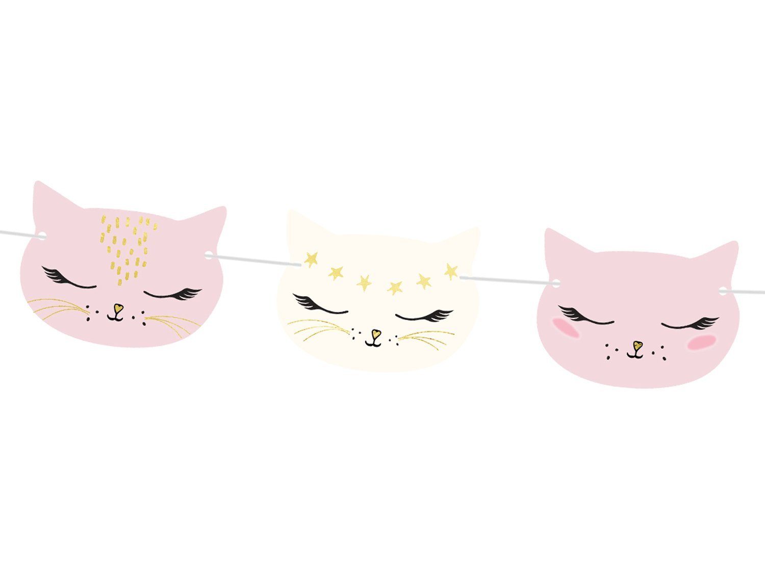 partydeco Girlande, Girlande Papier DIY Katzen 1.4m rosa / weiß