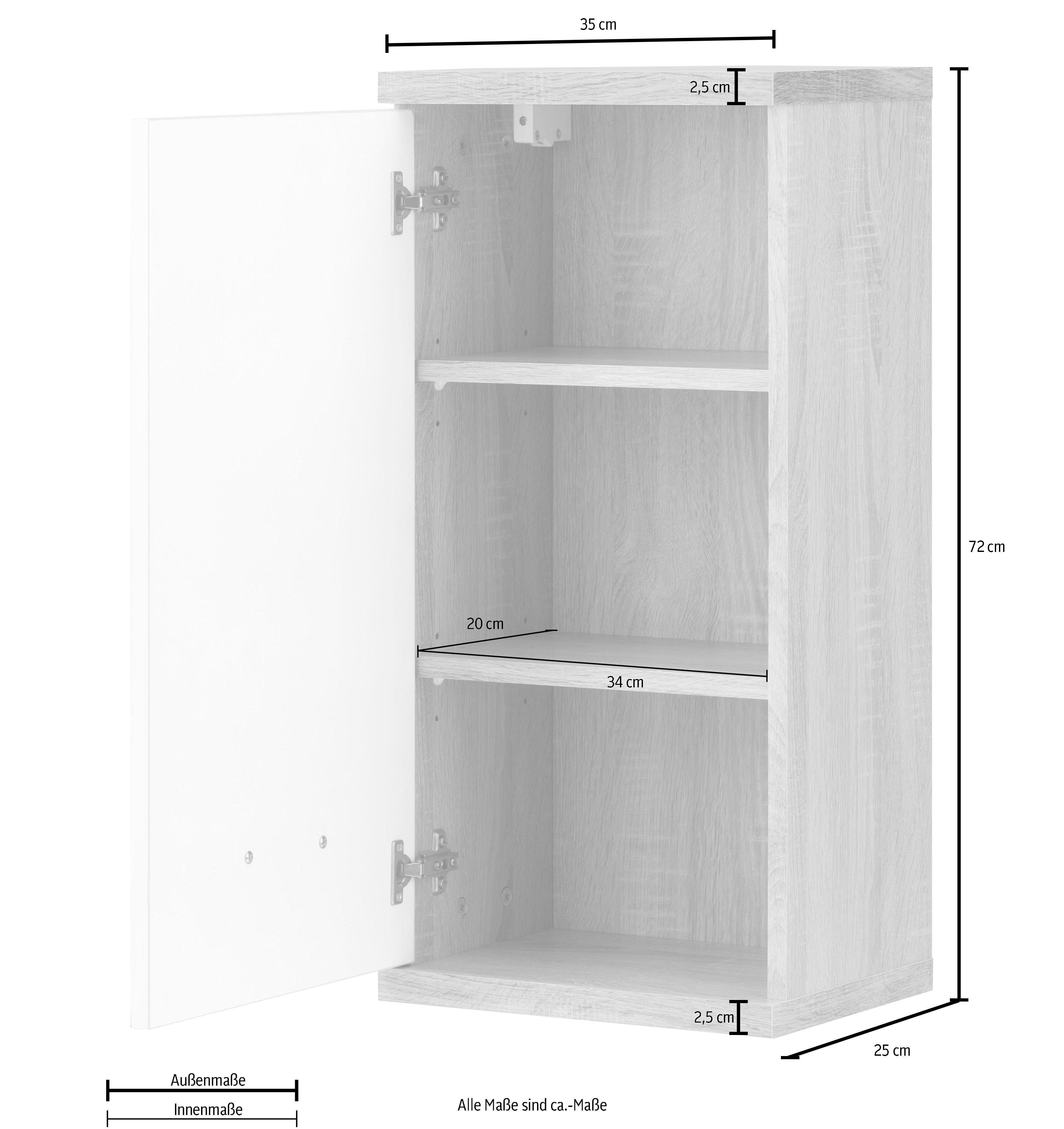 Breite weiß/weiß 35 Hochglanz | cm, Hängeschrank Badezimmerschrank, welchselbarer weiß Homexperts Nusa Türanschlag