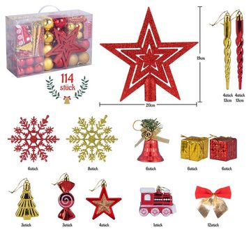 Homewit Weihnachtsbaumkugel 114-teilig Christbaumkugeln Set Weihnachtsbaumschmuck Weihnachtsdeko (114 St), Weihnachtsschmuck Kunststoff Christbaumanhänger