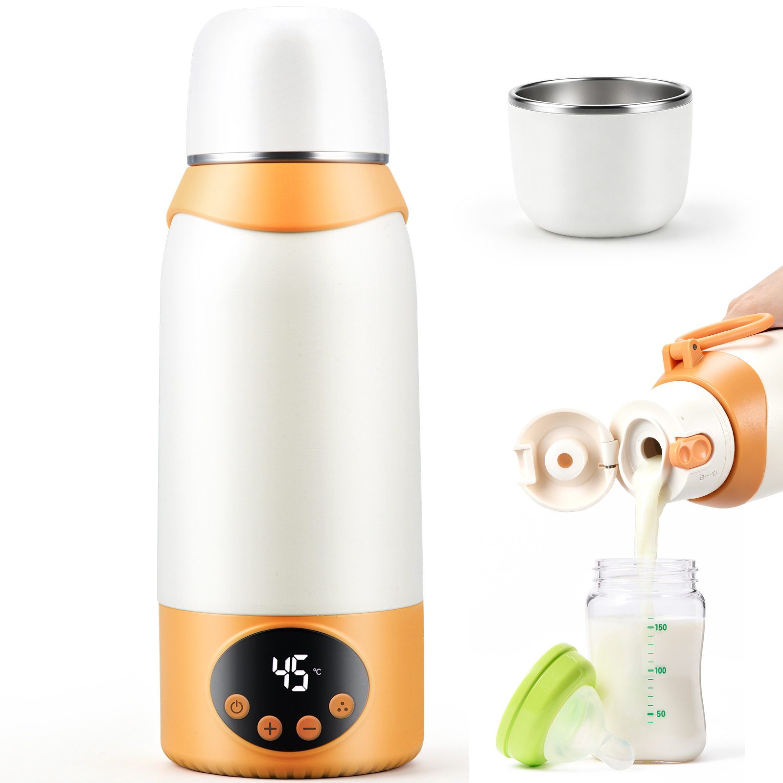 CkeyiN Babyflaschenwärmer 500ml Tragbarer Milchwärmer für unterwegs 37- 100℃ schnelles Aufheizen, 24H konstanter Temperatur Thermoflasche für Muttermilch & Wasser