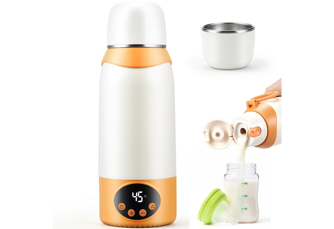 CkeyiN Babyflaschenwärmer 500ml Tragbarer Milchwärmer für unterwegs 37- 100℃ schnelles Aufheizen, 24H konstanter Temperatur Thermoflasche für Muttermilch & Wasser