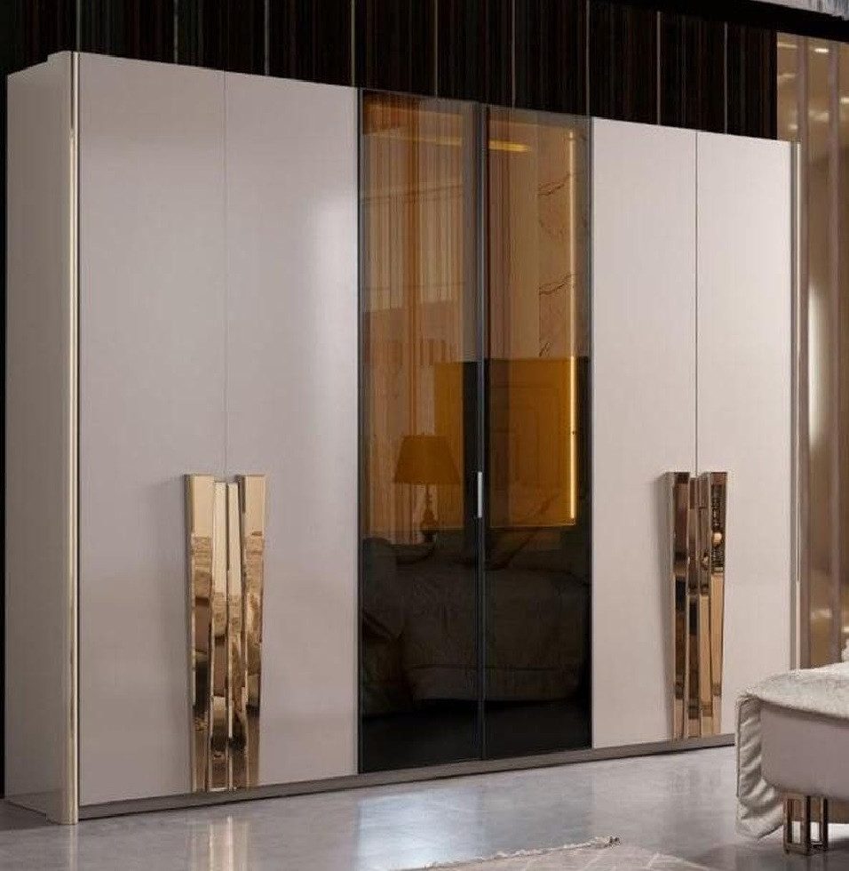 Kleiderschrank Beige Holz Gold Moderner Schlafzimmer Schrank Aufbewahrung
