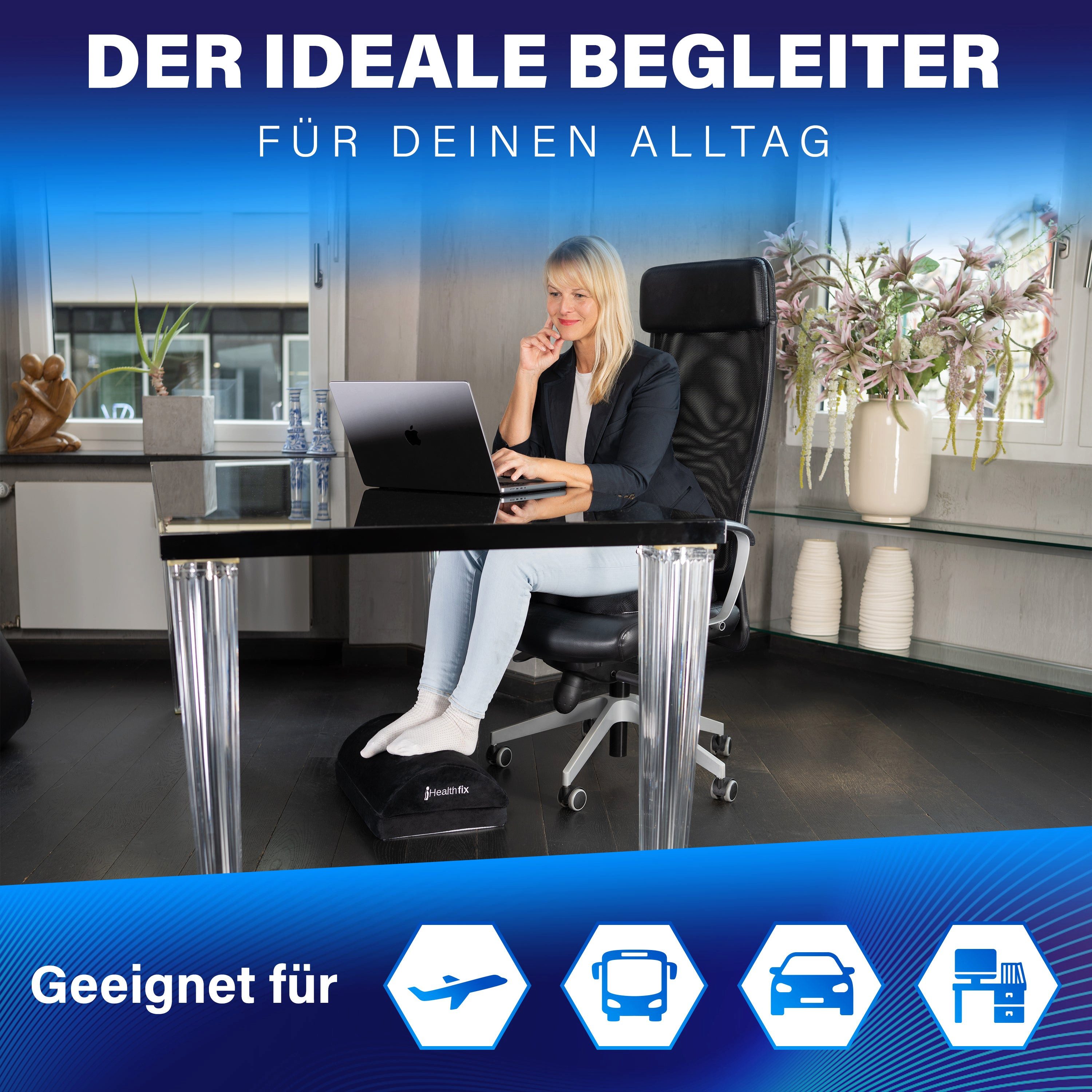 Healthfix Fußstütze Verbesserte Sitzhaltung durch höhenverstellbarer Fußablage, Ergonomisch, Haltungsverbessernd, Höhenverstellbar, Anpassbar