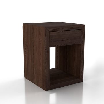 Woodek Design Nachttisch HUGO, 2er Set: Schwebende Holz Nachtkonsolen mit Grifflosen Schubladen (Ablagetische aus brauner Birke, 2-St., Hängende und Moderne Nachtkommode), Skandinavischer Wandschrank