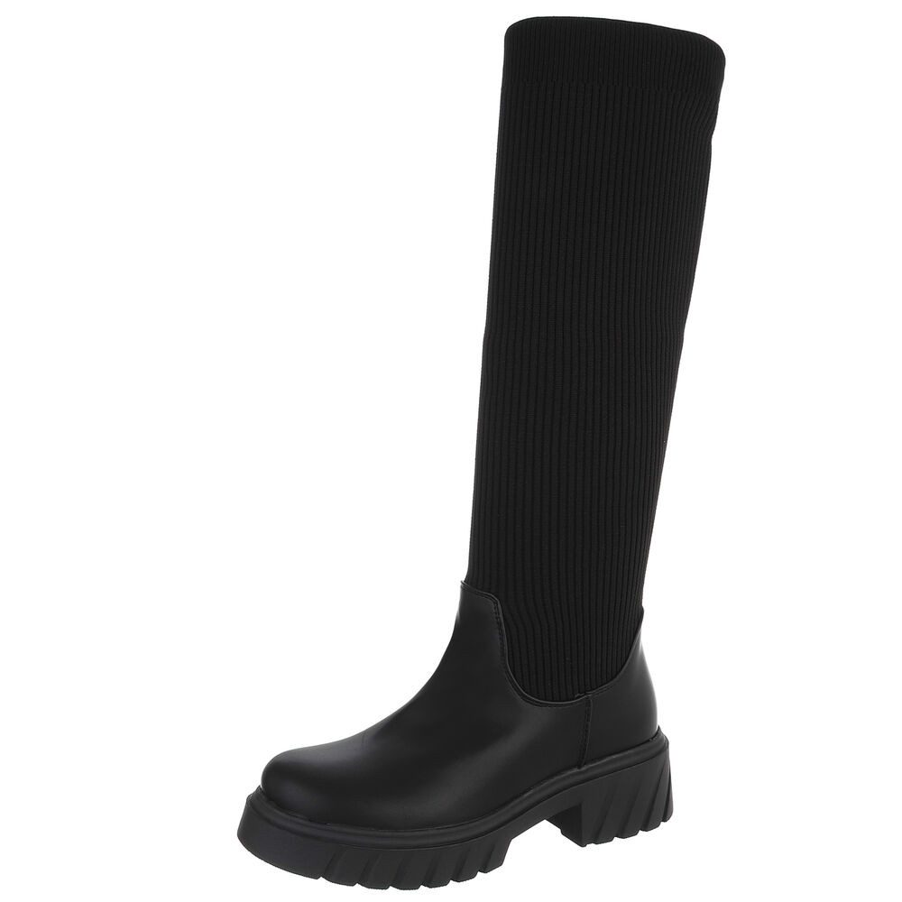 Ital-Design Kniehohe Damenstiefel mit strukturiertem Schaft und Blockabsatz günstig online kaufen