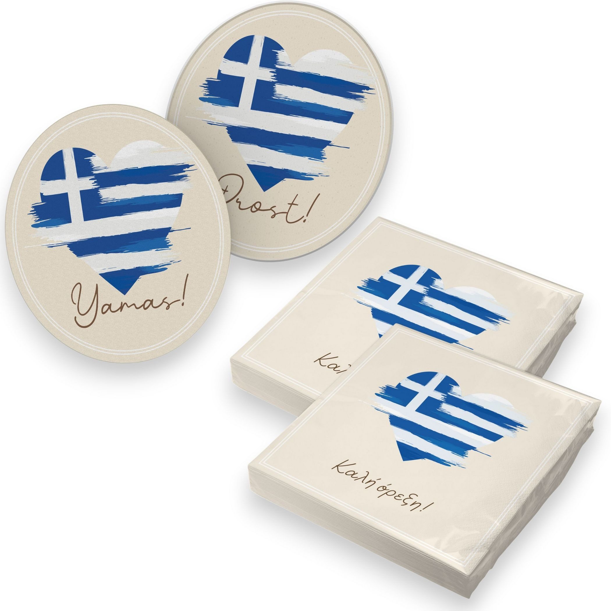 itenga Papierserviette itenga 40x Servietten mit 40x Bierdeckel - Serviette Griechenland - Fl