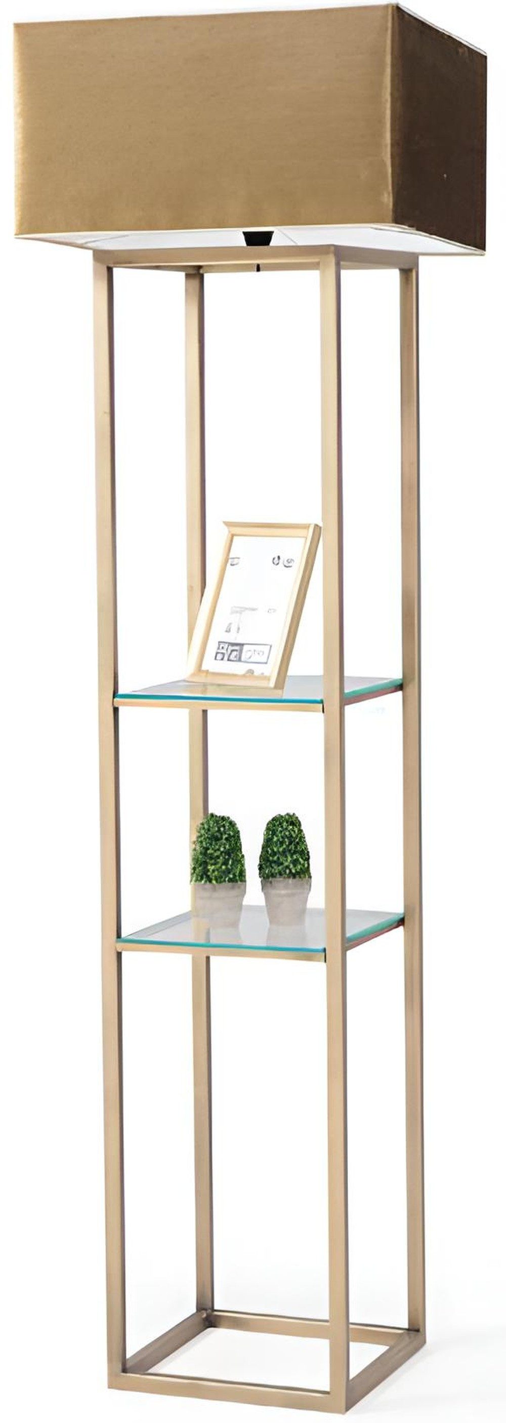 JVmoebel Stehlampe JVMoebel Stehlampe mit Glasregalen und goldener Struktur, Ohne Leuchtmittel, Tageslichtweiß, Warmweiß, Kaltweiß, Made in Europa