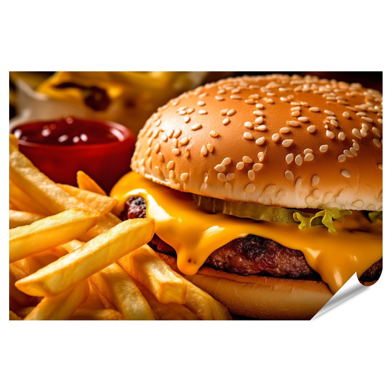 Poster Frisches Fast Food: Hamburger Pommes Frites Bilder