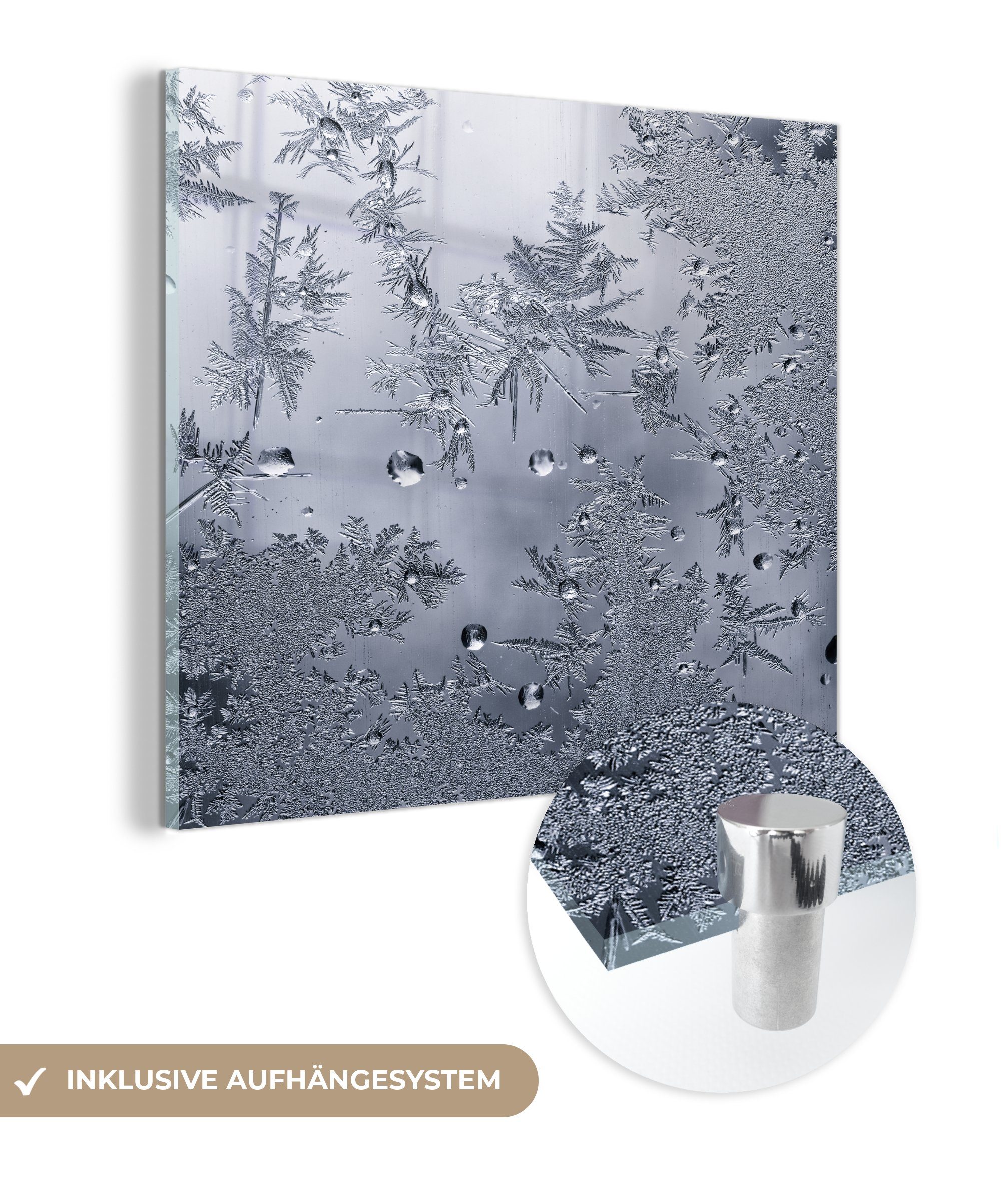 MuchoWow Acrylglasbild Nahaufnahme eines gefrorenen Glases in schwarz-weiß, (1 St), Glasbilder - Bilder auf Glas Wandbild - Foto auf Glas - Wanddekoration