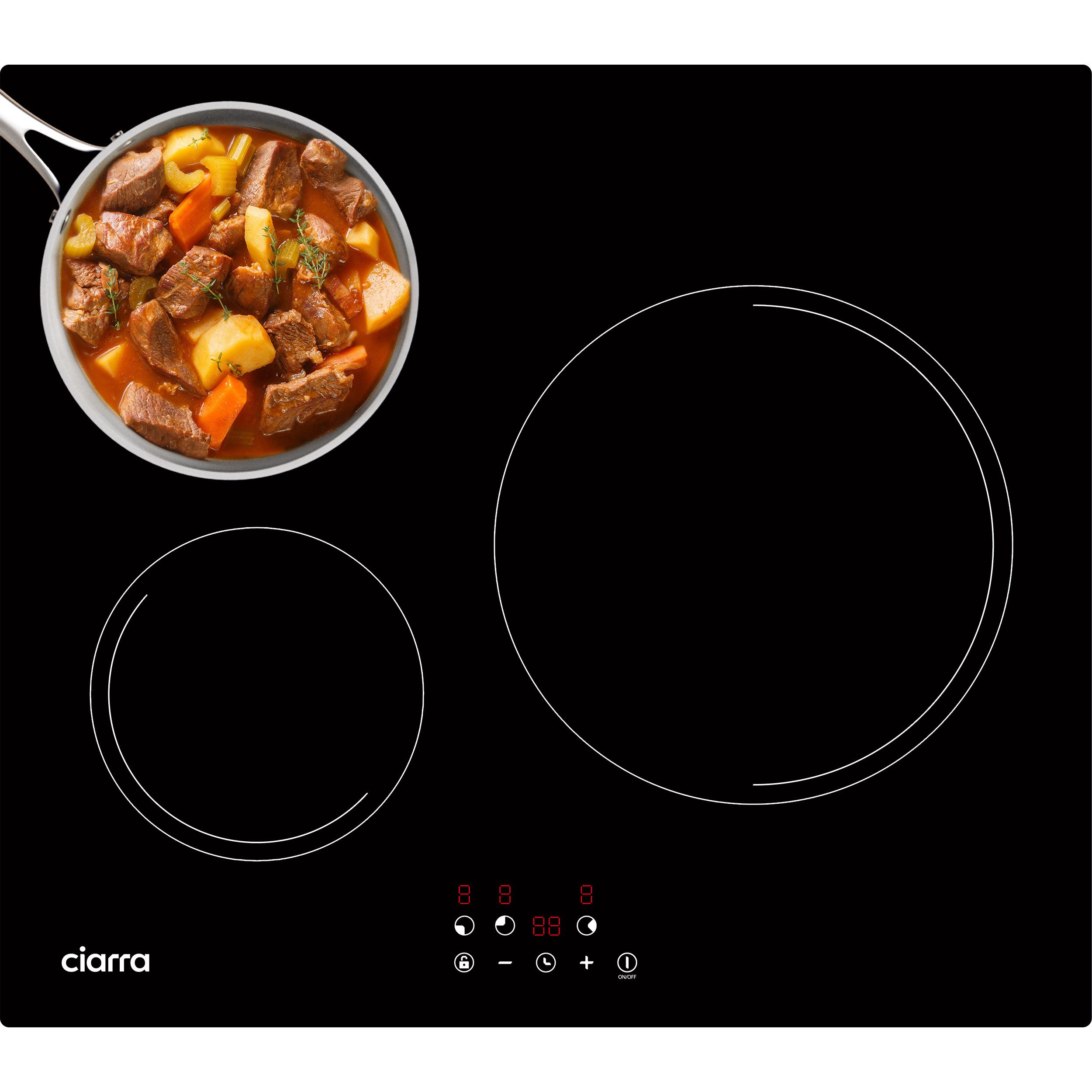 CIARRA Induktions-Kochfeld VM3BIH-E, 60 cm Einbau-Kochfelder 3 Zonen Einbau Induktionskochfeld 5600 W