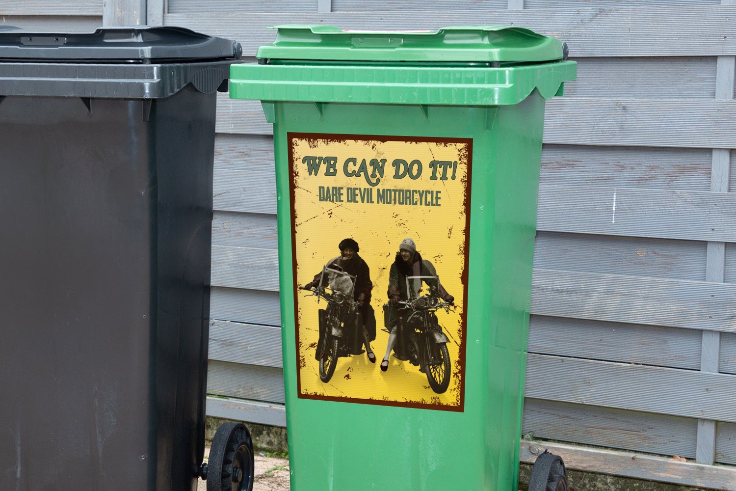 MuchoWow Wandsticker Motorrad Zitat Oldtimer - (1 Sticker, - Mülleimer-aufkleber, Container, - St), Frauen Abfalbehälter Mülltonne