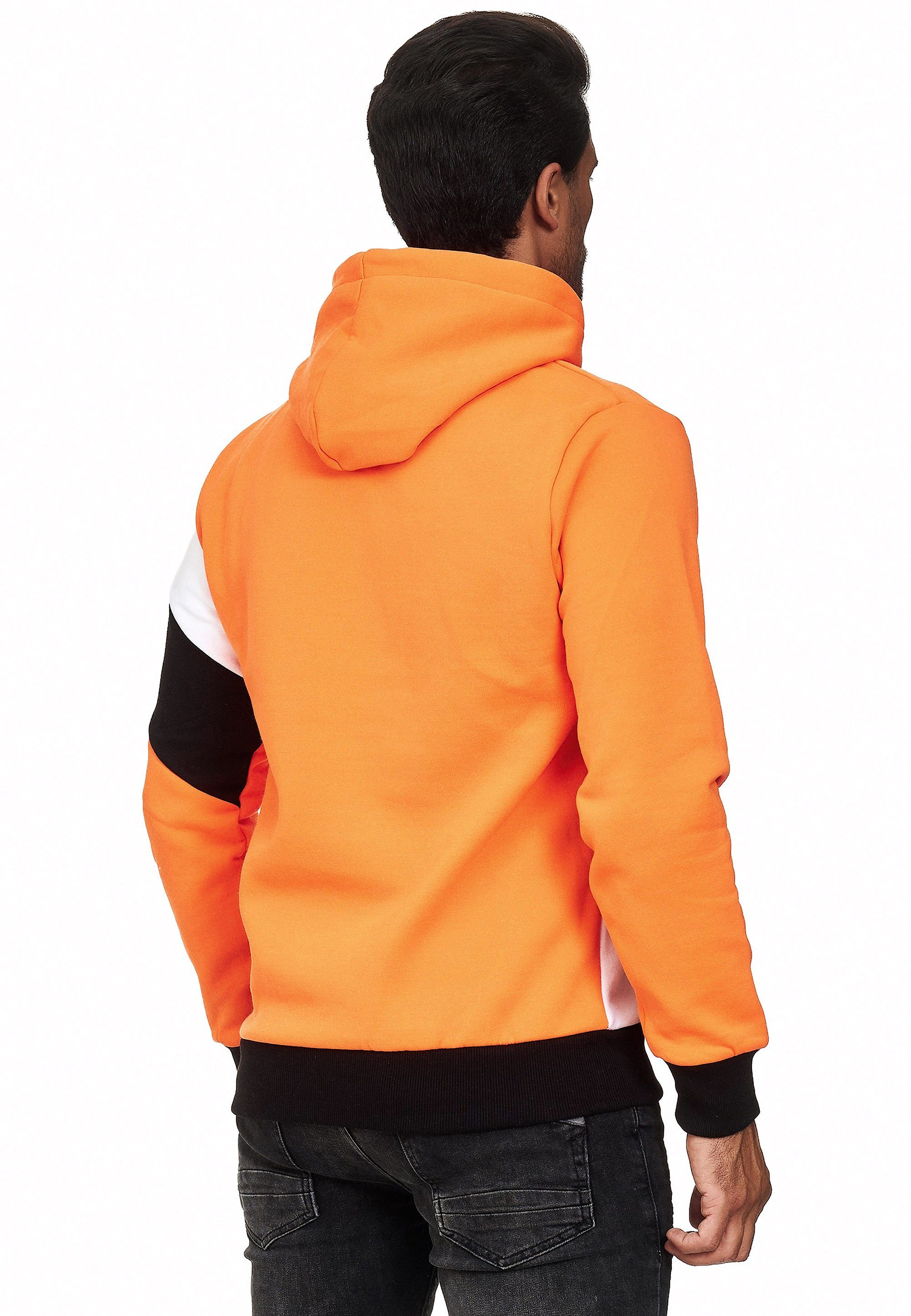 Neal sportlichem Kapuzensweatshirt in Rusty Design orange-weiß