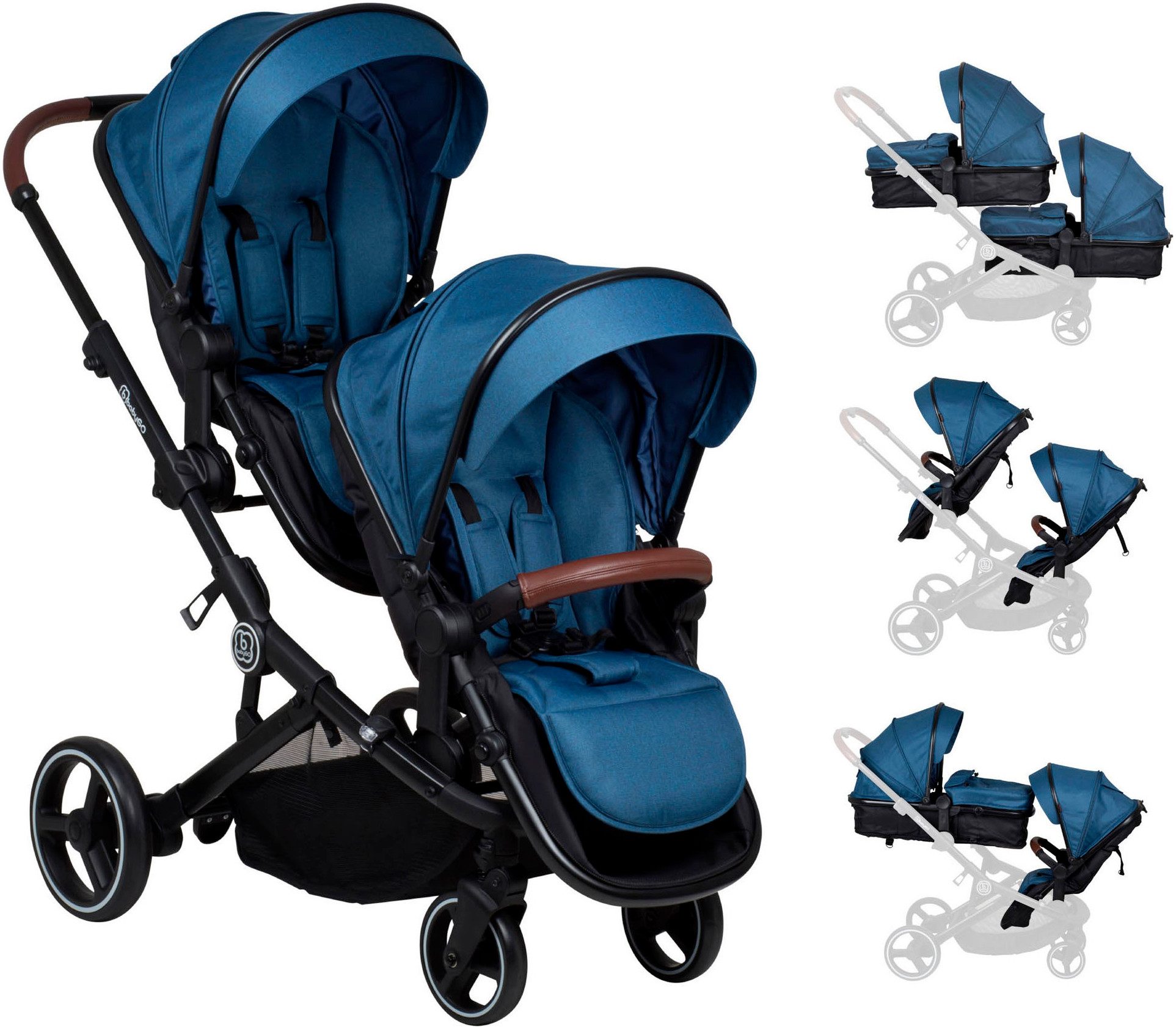 Zwillings-Kombikinderwagen Twinner Set, Blau melange