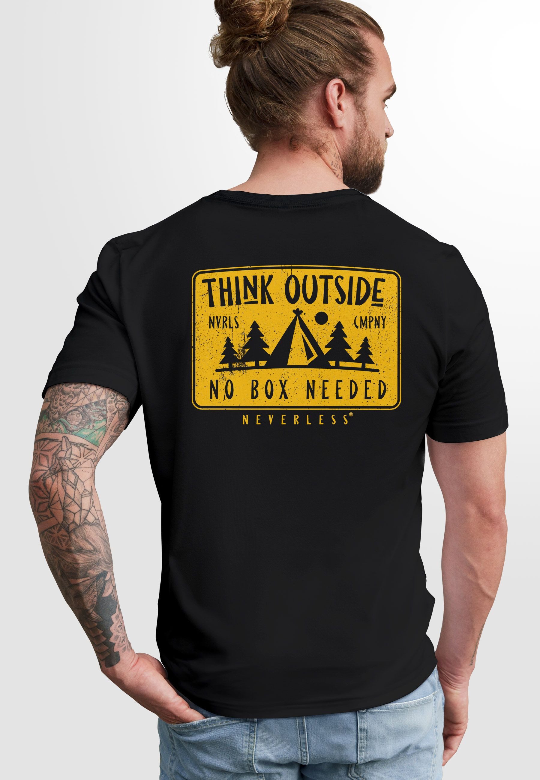 Neverless Print-Shirt Herren T-Shirt Backprint SpuchThink Outside Rückenauf günstig online kaufen