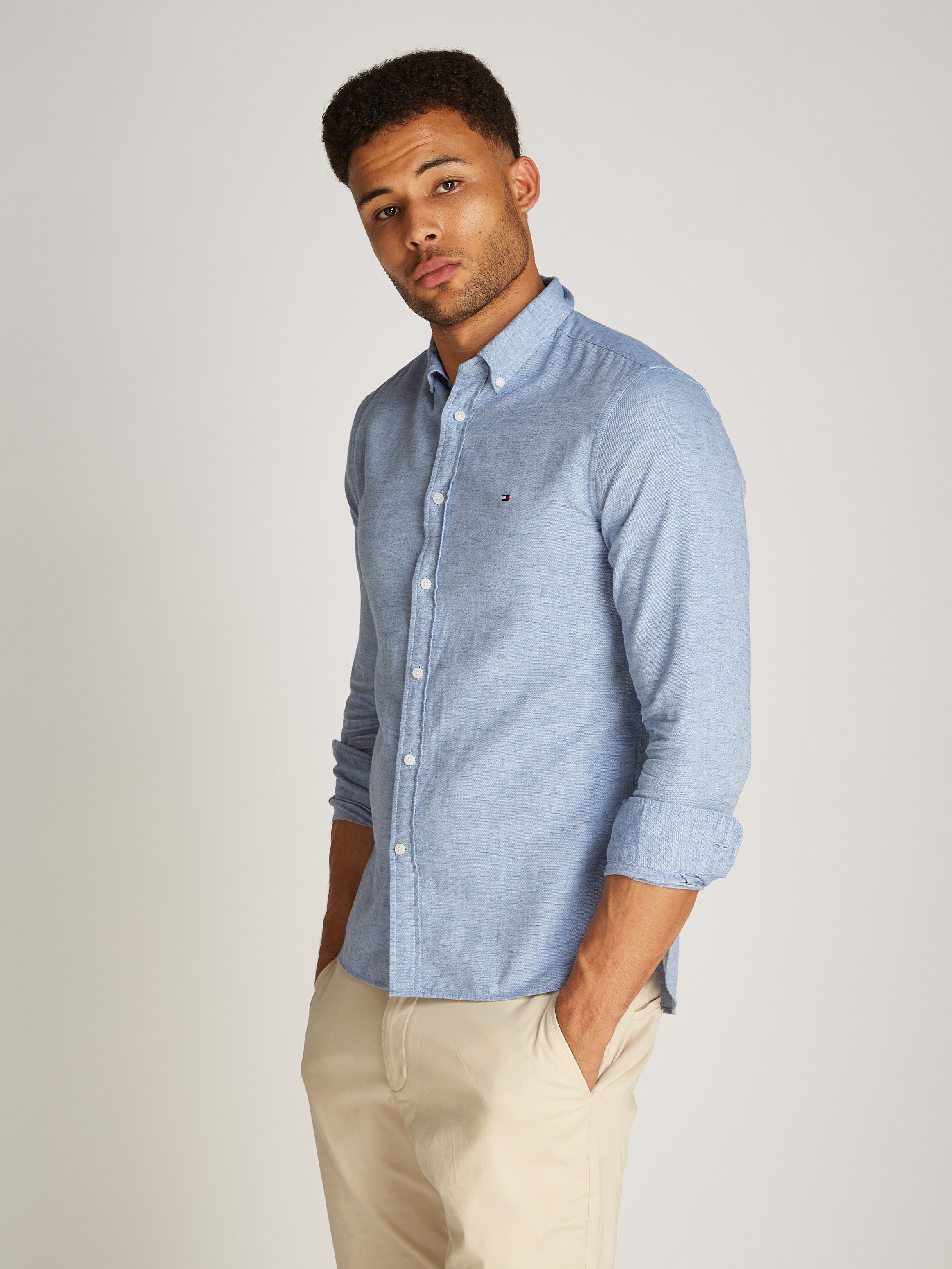 Tommy Hilfiger Langarmhemd BRUSHED LINEN SOLID günstig online kaufen