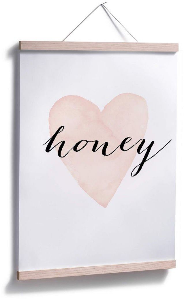 Wandbild, Bild, Poster, Wandposter Honig Poster Herz Schriftzug Schriftzug St), Honey, (1 Wall-Art