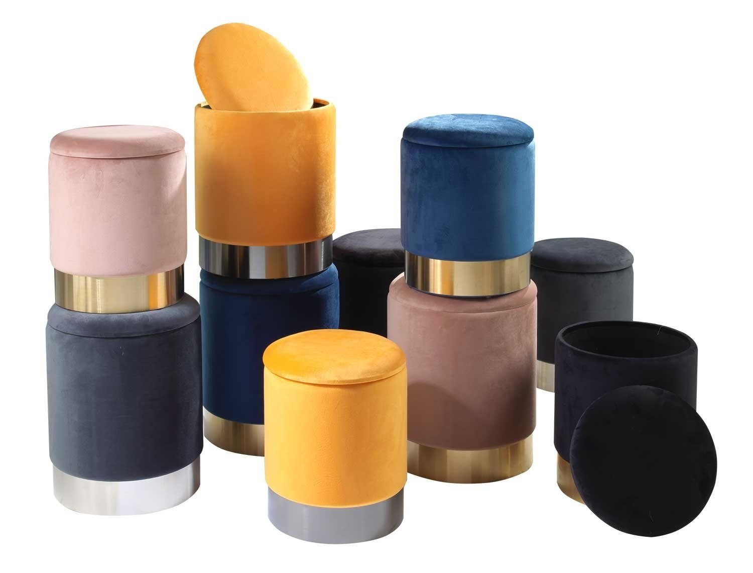 Home4You Sitzhocker, Ø 36 cm, Dunkelblau, Samtbezug, mit abnehmbarem Deckel