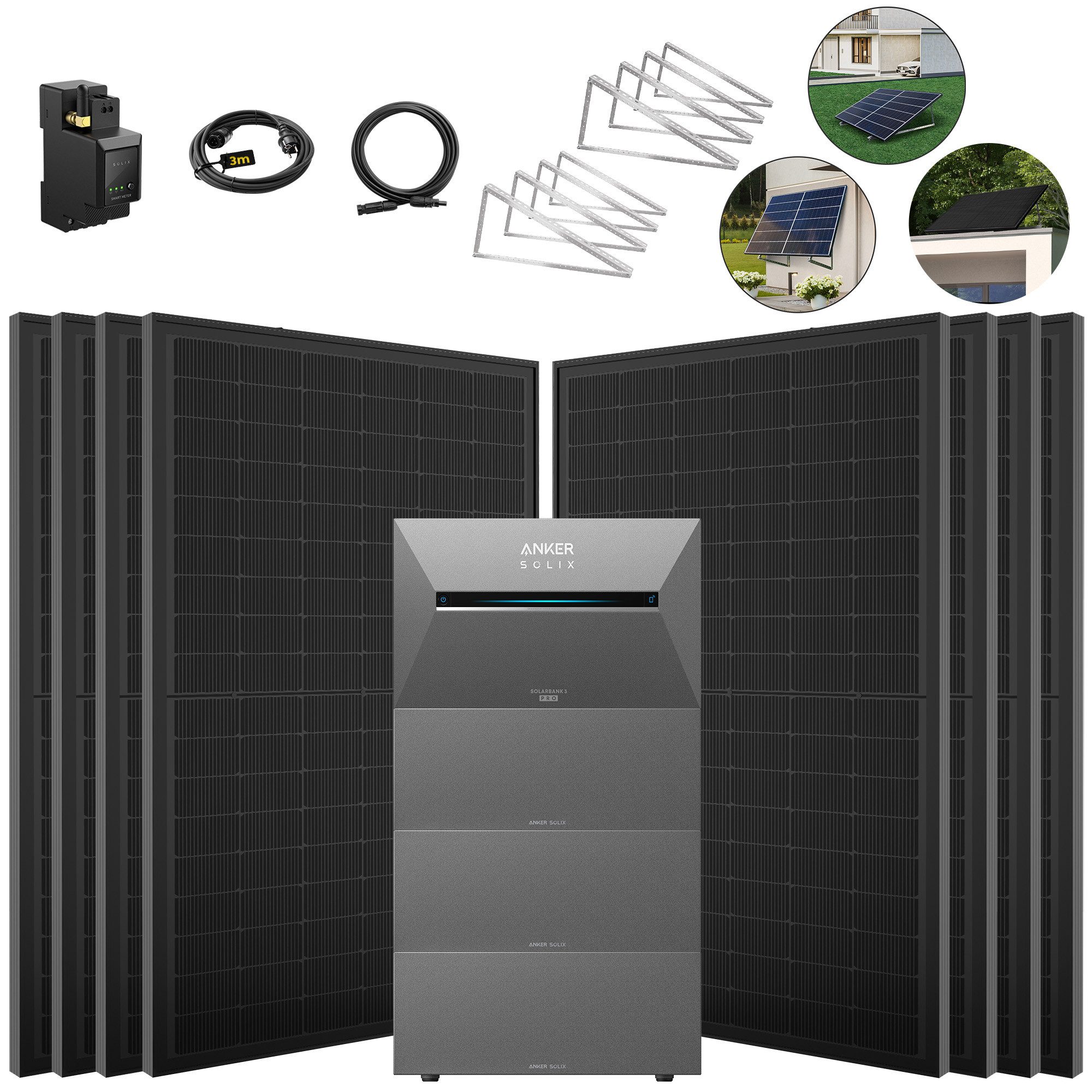 SolarMars Solaranlage 4000W Balkonkraftwerk mit Speicher Anker Solix Solarbank 3 E2700 Pro, (mit optionaler BP2700 Erweiterungsakku), mit intelligenter KI zur dynamischen Überwachung des Stromverbrauchs
