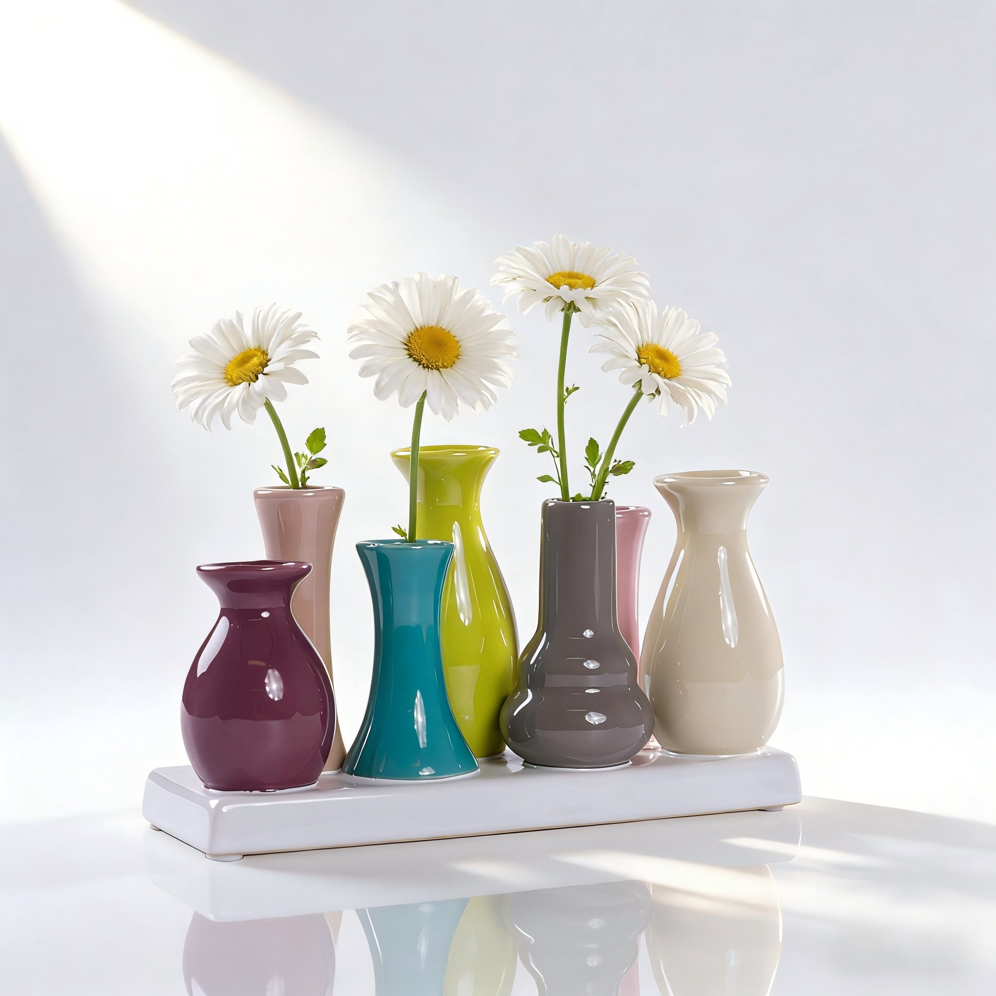 Jinfa Dekovase Handgefertigte Keramik Dekovasen auf Sockel – Mini Set (5–10) (Set, Je nach Modell: 5, 7, 8 oder 10 Vasen zusammen auf dem Sockel), verbunden auf einem Sockel