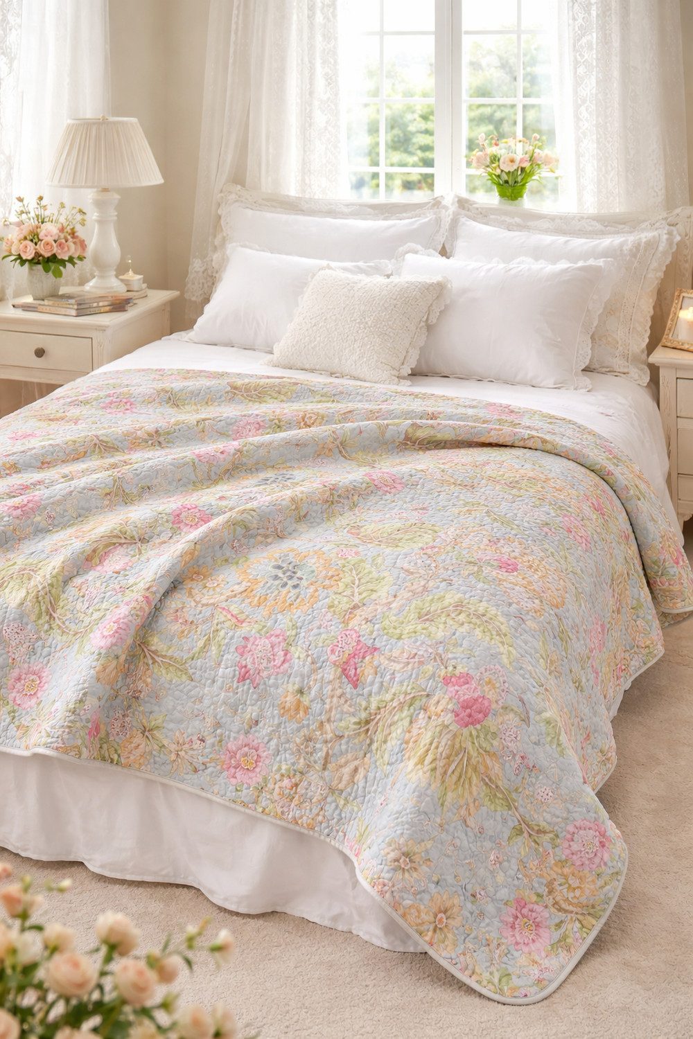 Wohndecke Amara-Mint, AU Maison, Quilt-Optik aus Baumwolle 140 × 180 cm